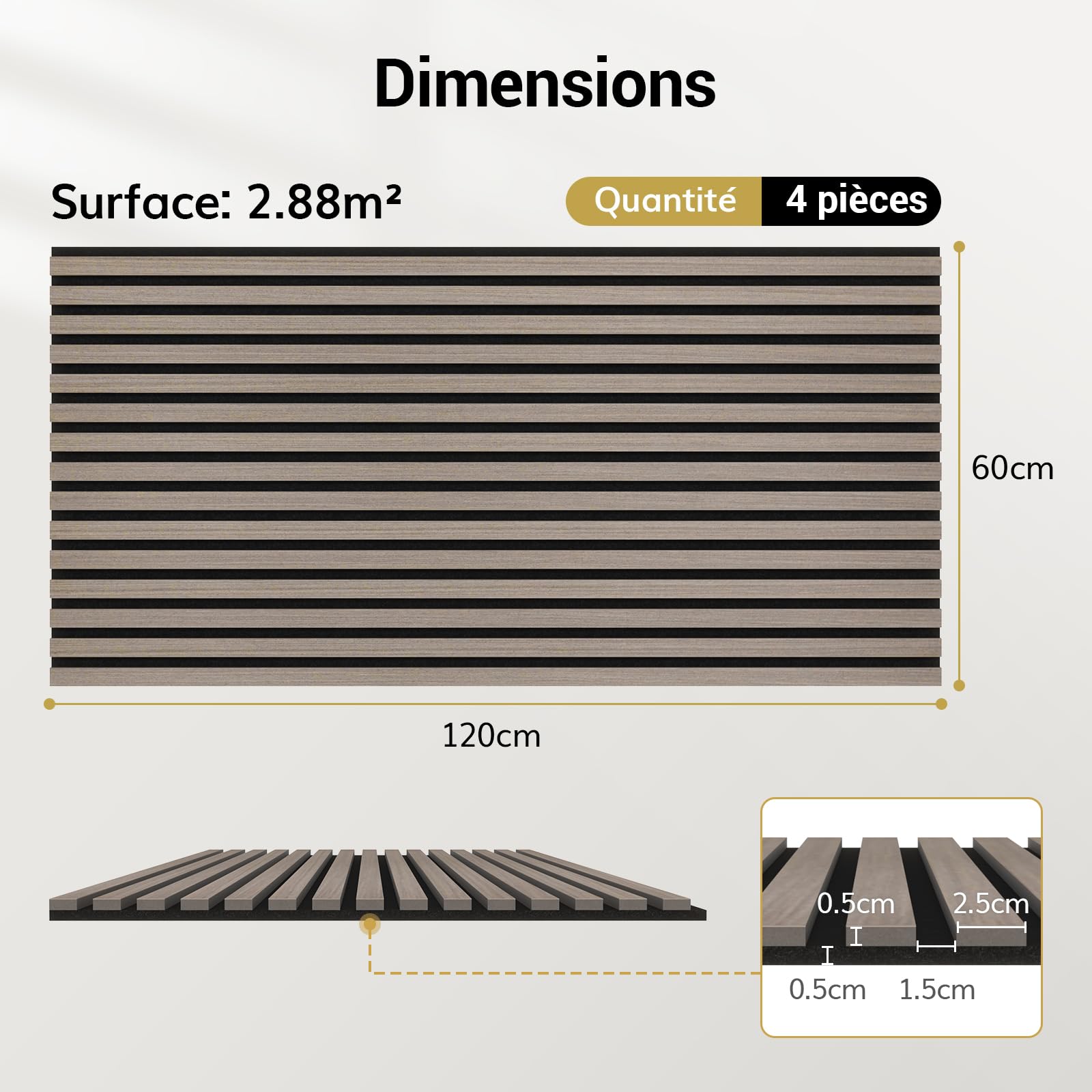 TONOR Panneau Mural Decoratif de Bois,120x60-2.88㎡, 4 Pièces, Gris