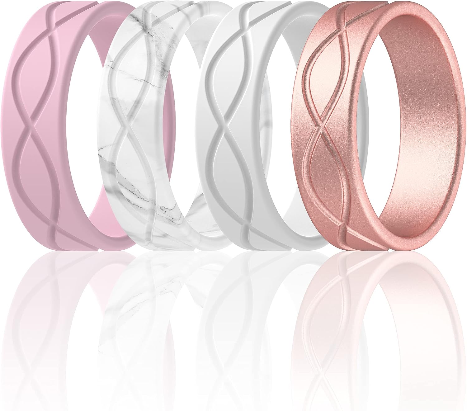ThunderFit Silicone Wedding Bands for Women, Infinity Design 6mm Wide 1.8mm Thick - 1/4/7 Variety Multipack