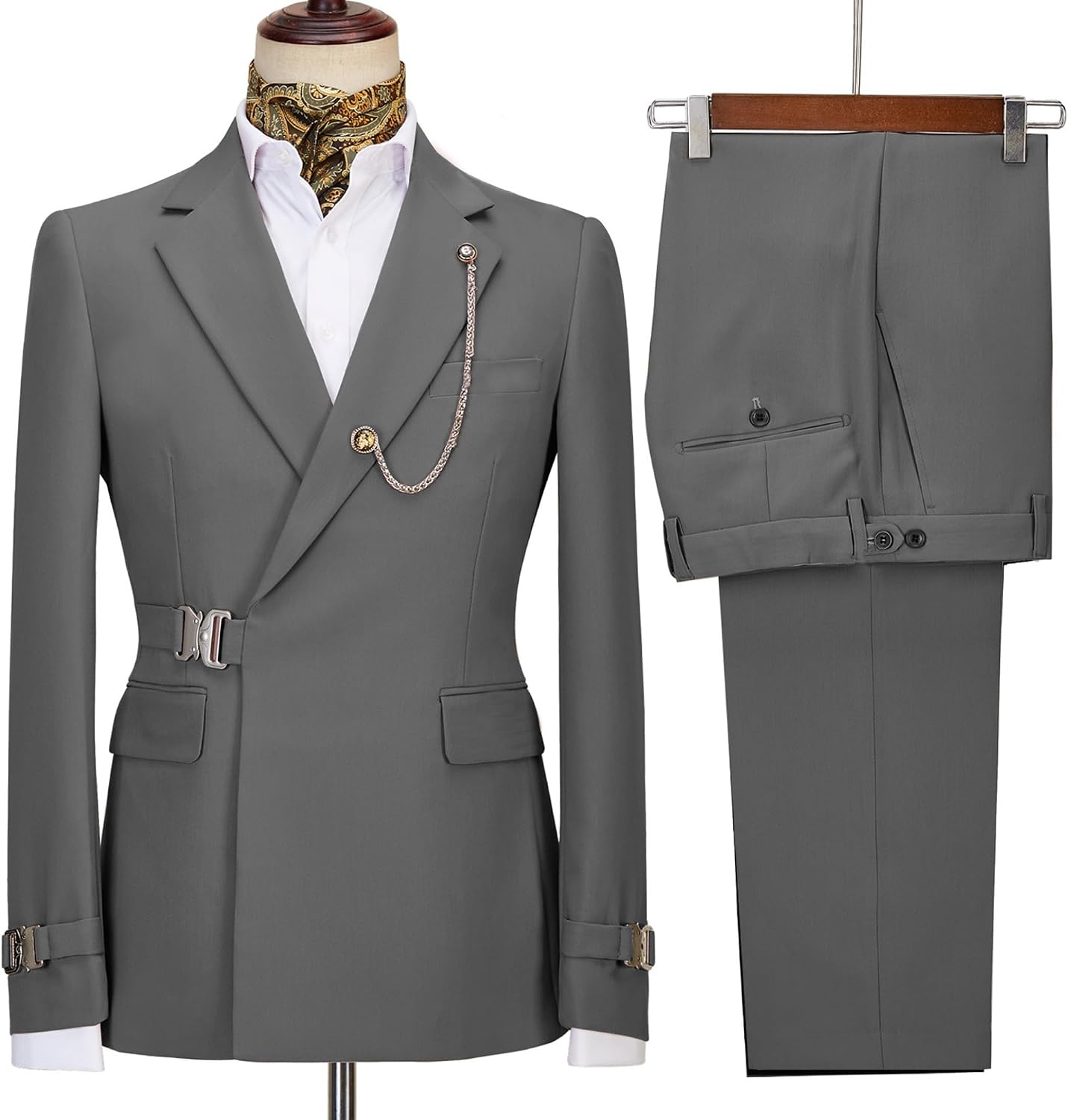 Men's 2 Piece Business Leisure Fashion Slim Suit Double Breasted Prom Tuxedo Suits Party Wedding Solid Blazer Pants (Dark Gray 2,US Size 2XL=Aisa 3XL)