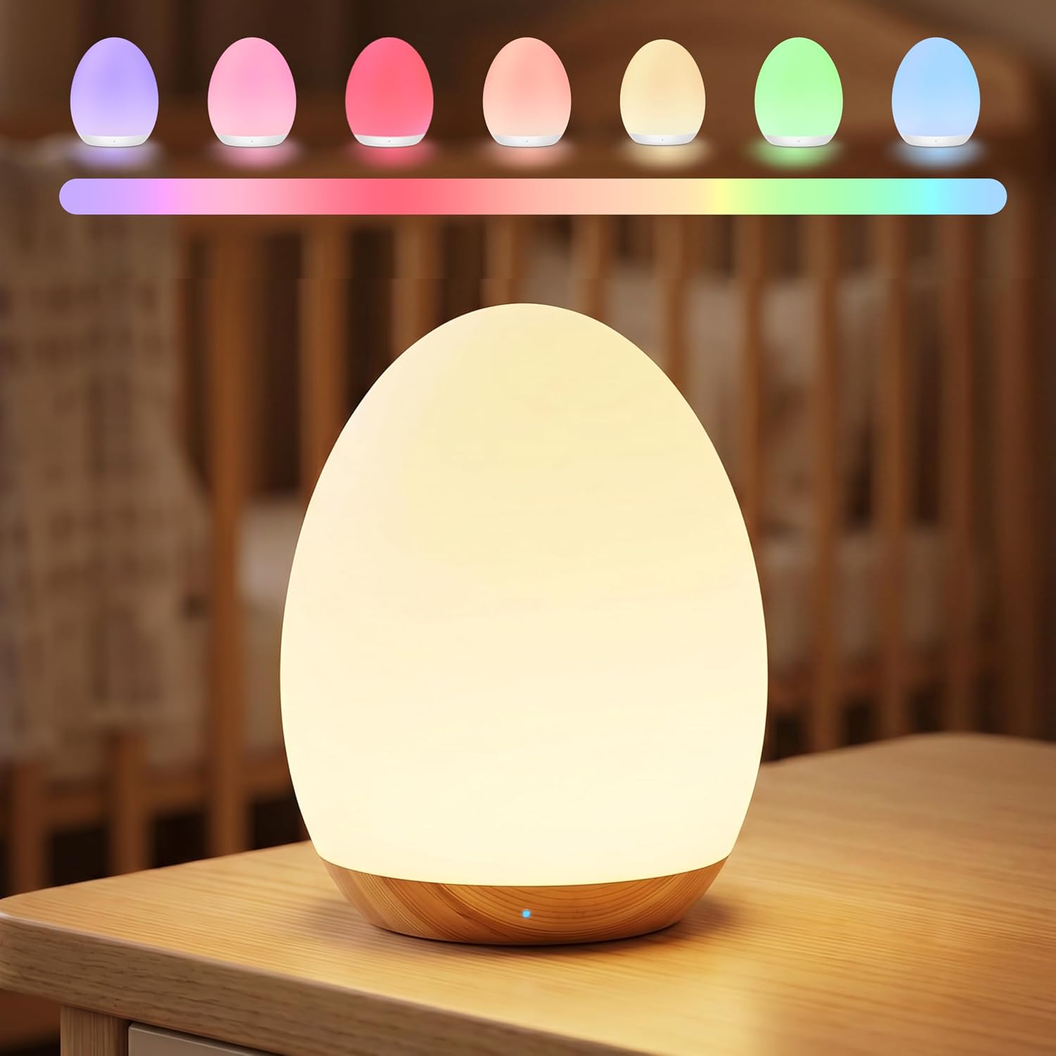 sympa Baby Night Light, 7 Colors RGB Nursery Lamp, Dimmable Touch Control Nightlight, Rechargeable Portable Bedside Light with Timer, Soft Light for Breastfeeding, Newborn, Toddler & Kids Room, Wood