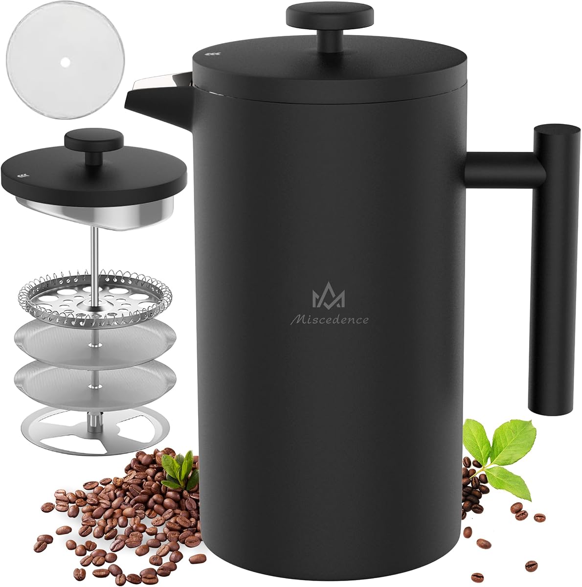 French Press Coffee Maker, 4-Layer Filtration, Double Wall 304 Stainless Steel Coffee Press, Heat Resistant Rust-Proof, Multi-Use for Coffee Tea Espresso Home Office Travel