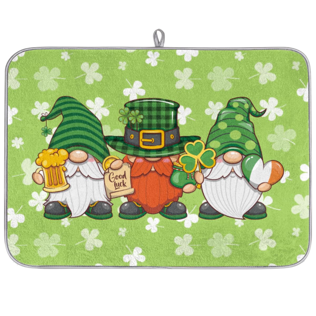 St. Patrick's Day Gnome Dish Drying Mat Washable Drying Mat Dish Pads Absorbent Dish Drainer Mat for Home Dishes Kitchen Counter Sink Dining Table,18 X 24in