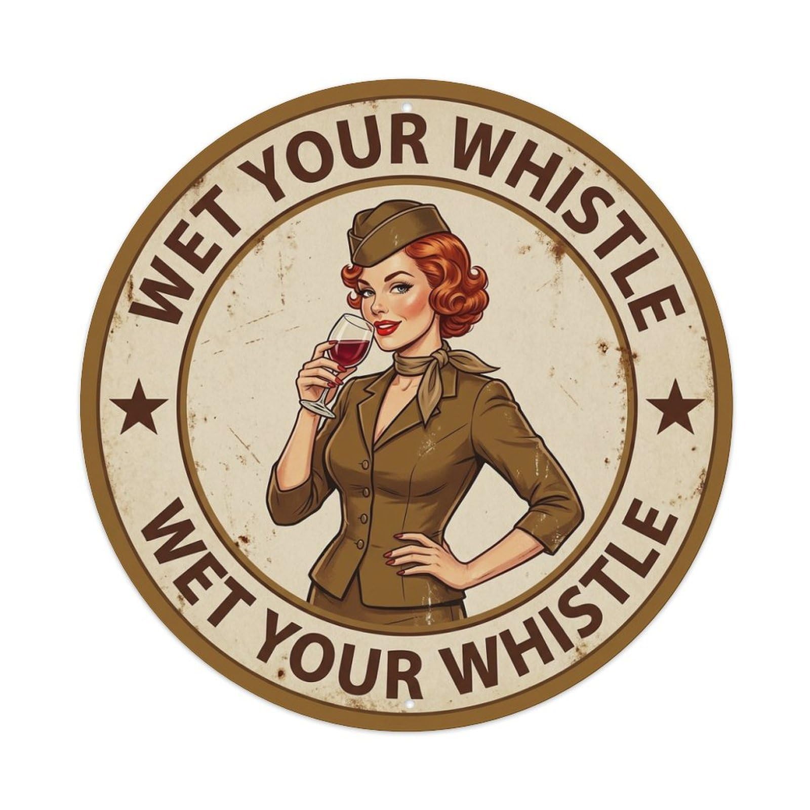 Flight Attendant Wet Your Whistle Bar Quote Metal Tin Sign