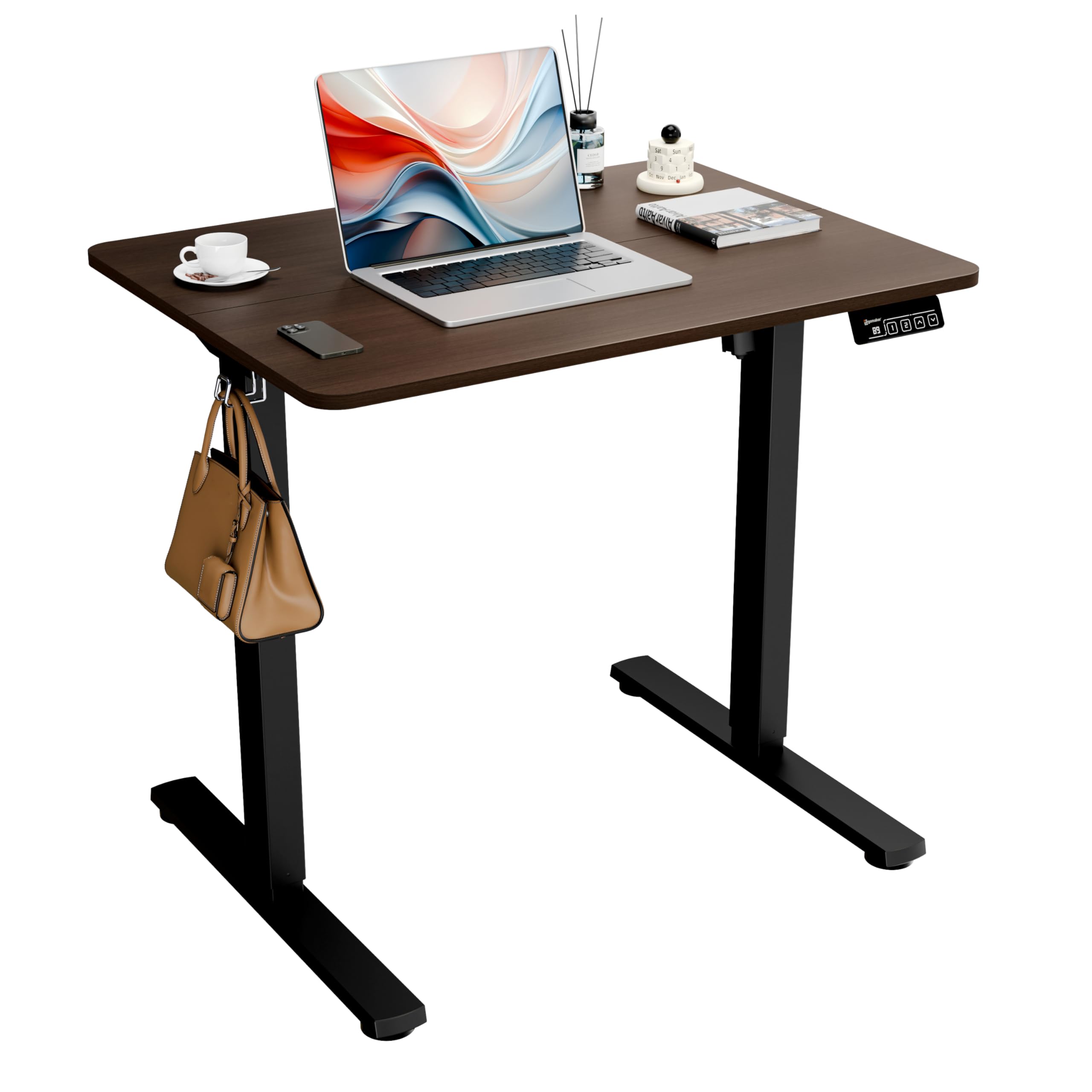 ERGOMAKER Electric Standing Desk Height Adjustable Desk 80x60cm (31.5"x23.6"), Sit Stand table with Splicing Top for Home Office (Black Frame + Black Walnut Desktop)