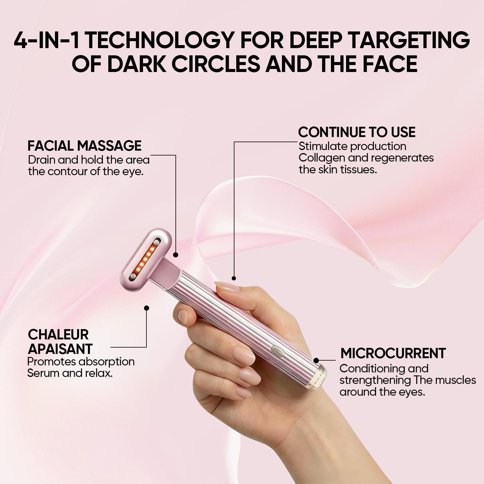 4 en 1 Masseur Yeux Multifonction avec Lumière LED, Vibration, EMS, Thermothérapie, Soin Contour des Yeux et Visage,Appareil De Soin À Domicile, Réduit Efficacement Les Cernes/Poches Sous Les Yeux (A)