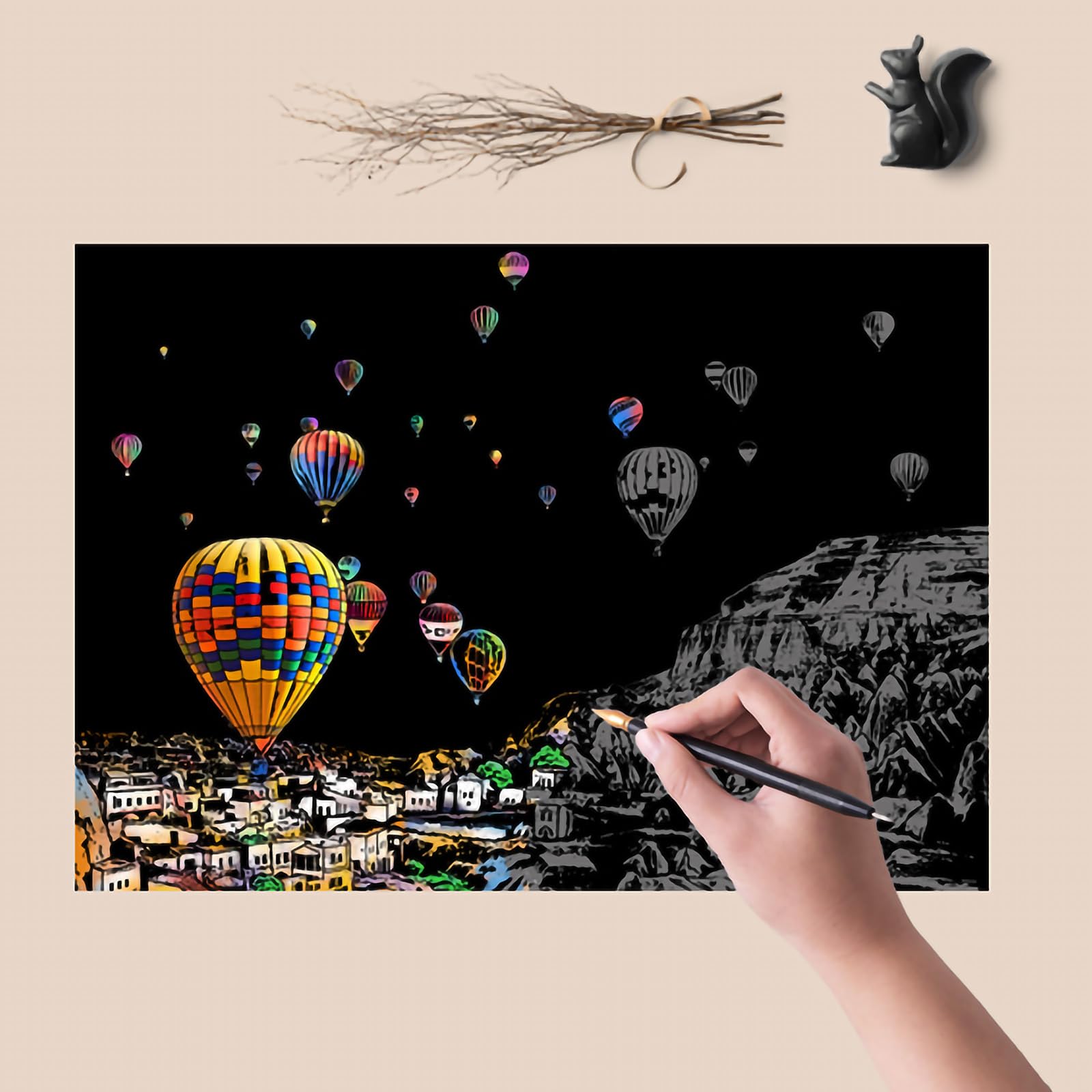 4 Stück Kratzkunst für Erwachsene Kratzbilder Set Scratch Paper Regenbogen Painting Nachtszene Landschaft Kratzpapier A4 Kratzmalerei Kassette Kratzmalwerkzeug Kreatives DIY Kunsthandwerk Kratzbild