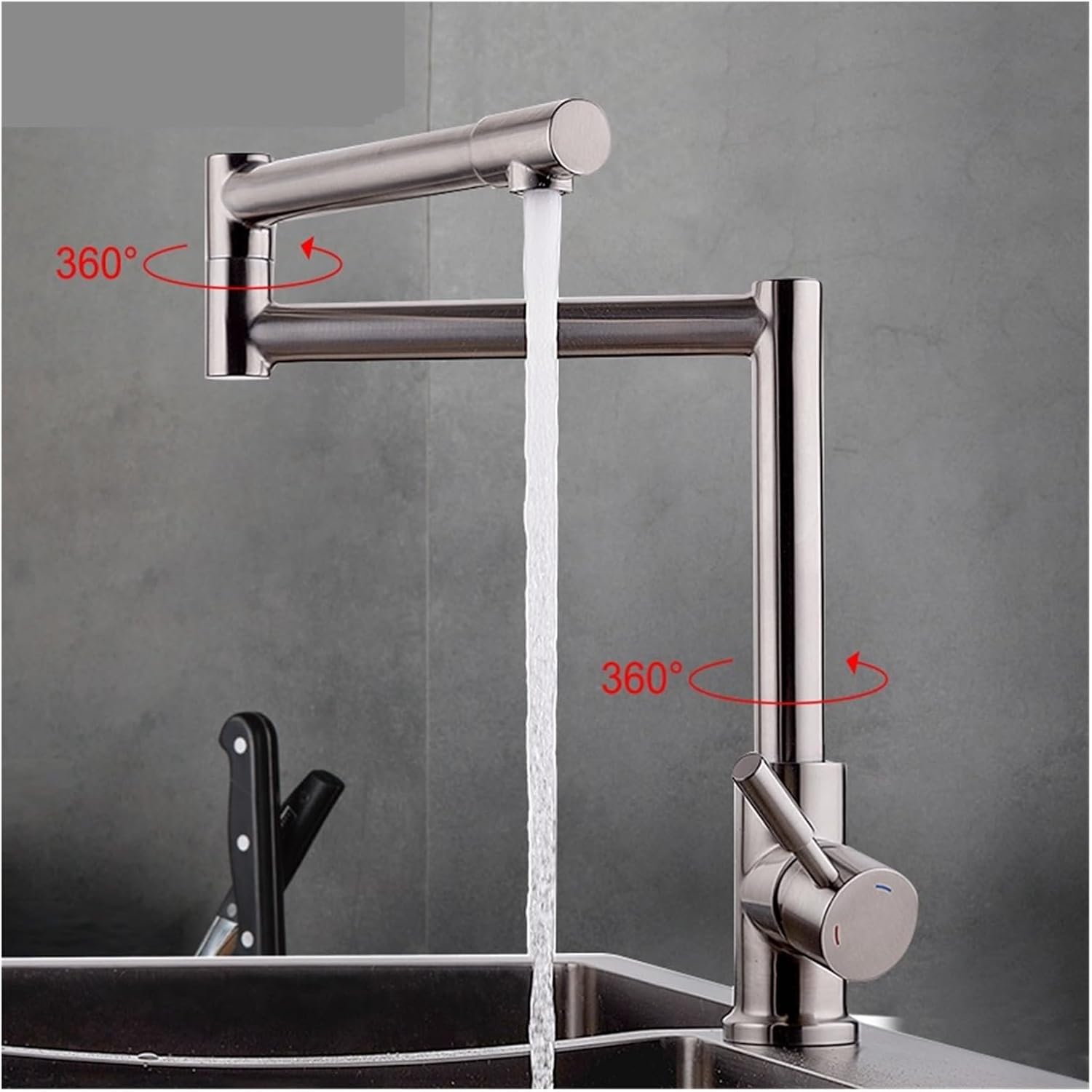 Brushed Kitchen Faucet Single Hole Kitchen Sink Mixer Flow Sprayer Head Pull Mixer Faucet Space Saver NPT 9/16