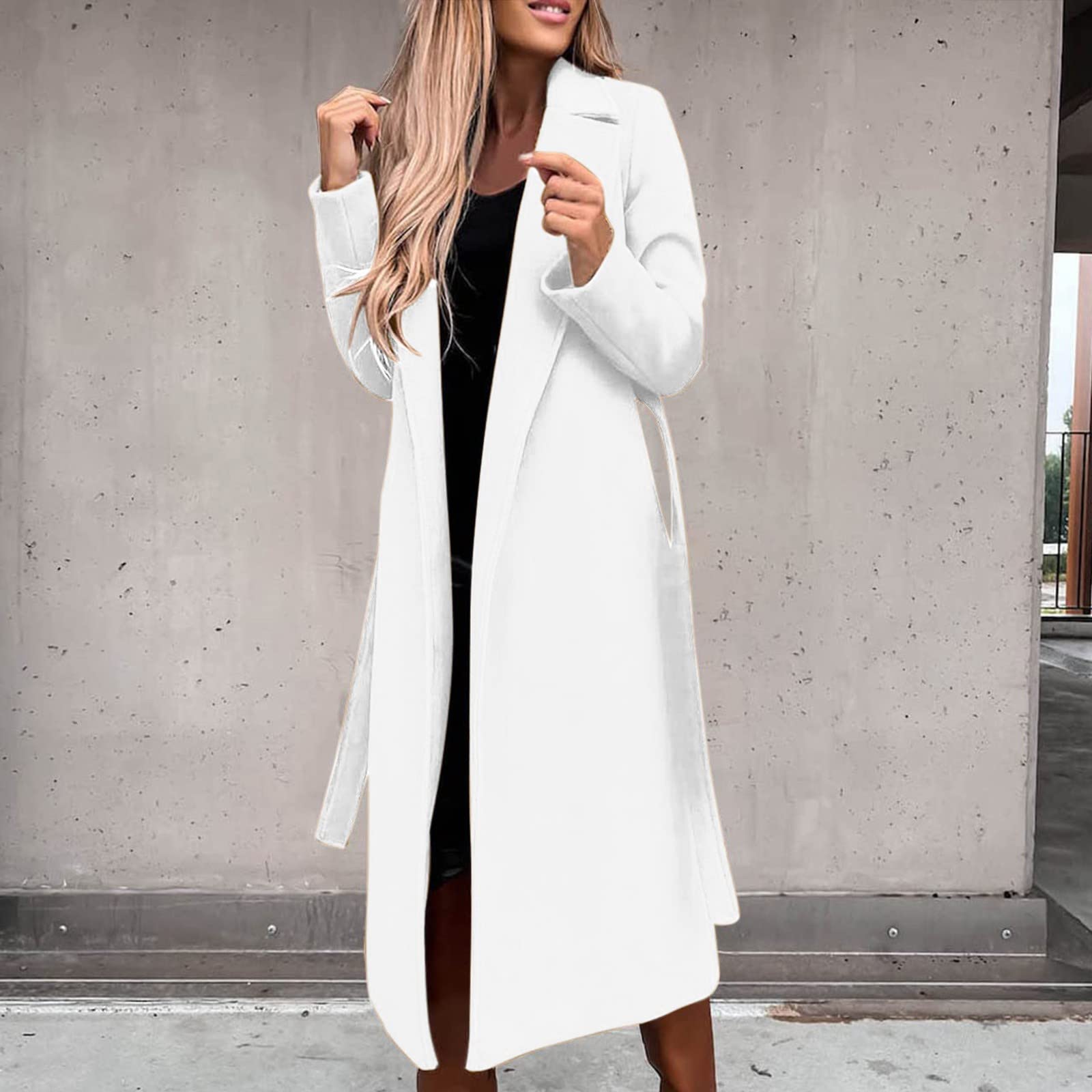 Générique Trench Femme Long Couleur Unie Ceinture Coupe Cintrée Manteau Automne Hiver Veste Au Tissu Élégant, Vêtement Avec Une Silhouette Raffinée, Agréable À Porter Pendant Les Journées Fraîches