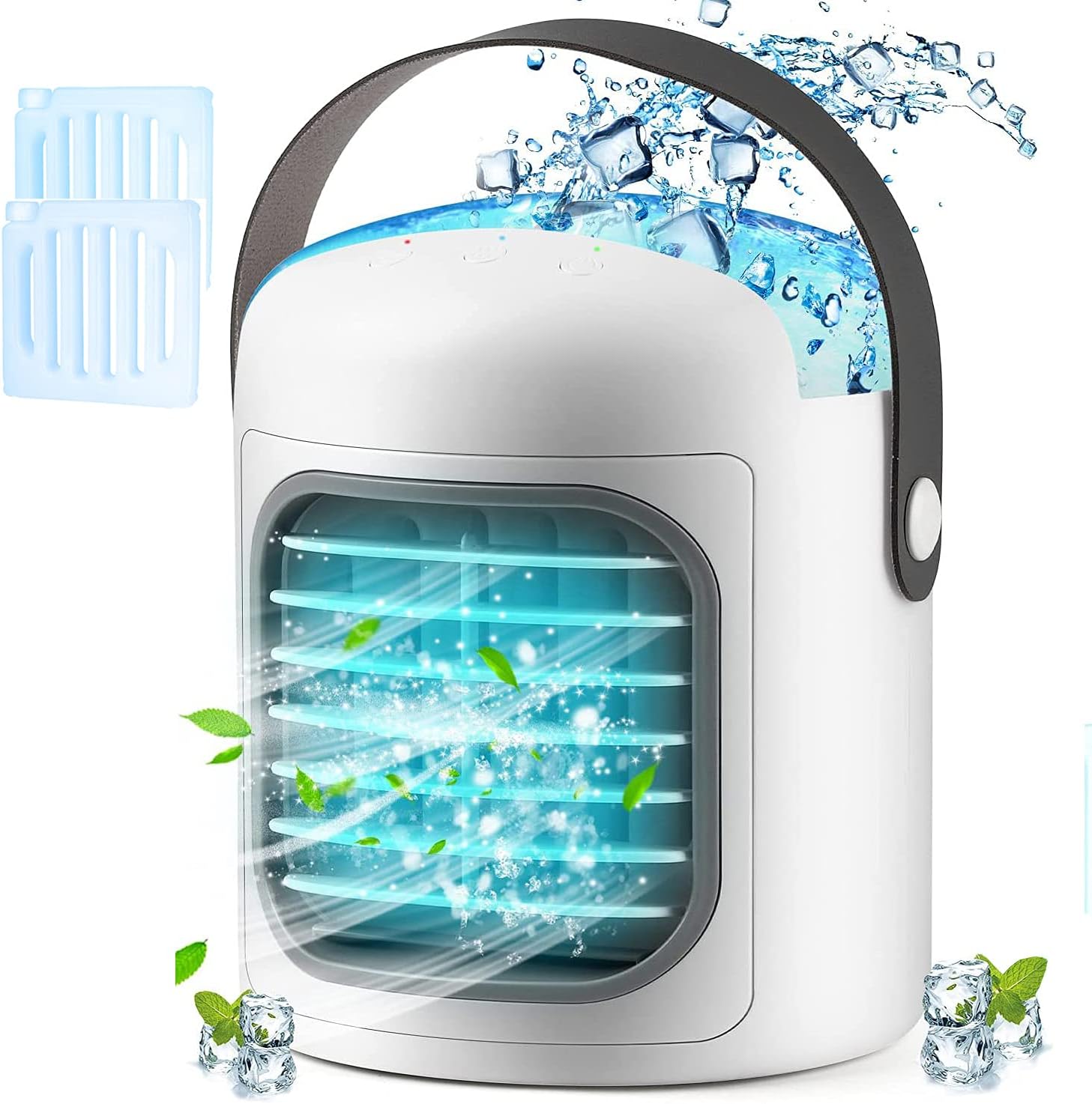 Portable Air Conditioner,Personal Air Cooler, 3-in-1 Evaporative with 3 Speeds,Ice Packs,2500 mAh Battery (white)