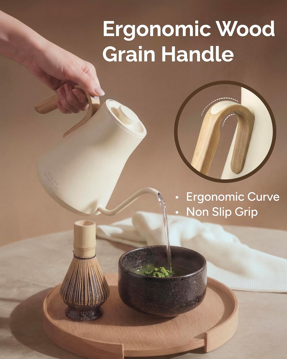 Gooseneck Electric Kettle, ±1℉ Temperature Control, Stainless Steel Inner, Quick Heating, for Pour Over Coffee, Brew Tea, Boil Hot Water, 1500W/0.9L (Morandi White)