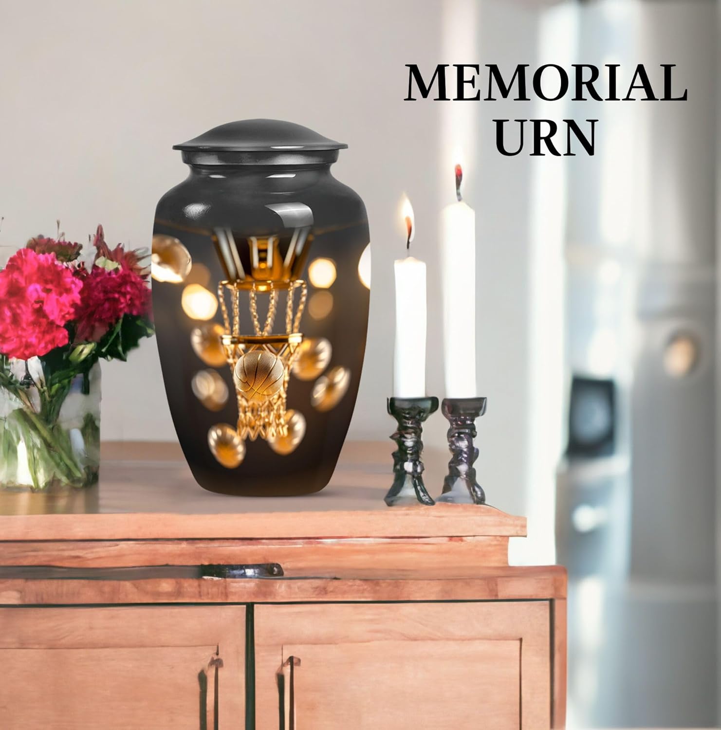 Basketball Urns for Human Ashes Adult Man - Golden Black Set of 5-10" Large and 4 Mini Keepsake Adult for Mom & Dad - Tiny Urns for Human - Small Urn for Ashes Keepsake