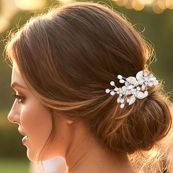 Leaf Bridal Headpiece Silver Pearl Wedding Hair Vine Rhinestone Hair Accessories for Women Silver, One Size
