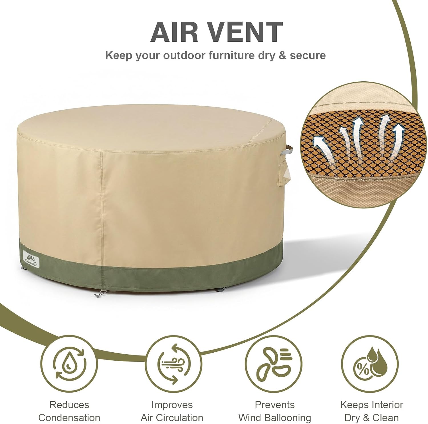 Aoodor Heavy Duty Outdoor Furniture Set Cover, 600D Waterproof Oxford Patio Sectional Set Cover Covers with Air Vents for Patio General Purpose Table and Chairs, 72''Dia x 32''H