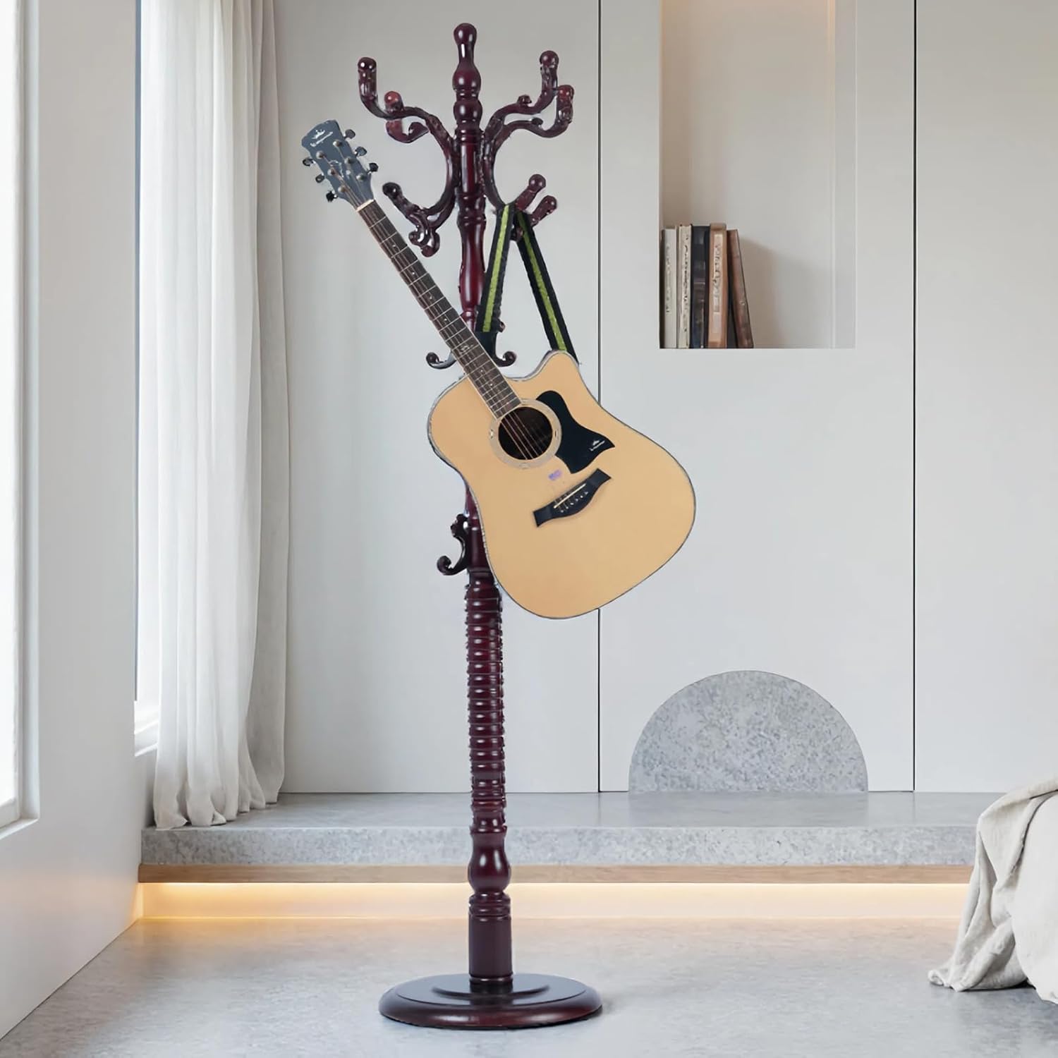 Coat Rack Freestanding with 18 Hooks, Wooden Standing Coat Racks for Entryway, Solid Wood Clothes Hanger Rack with Sturdy Round Base for Entryway, Hall, Bedroom, Office, Hallway