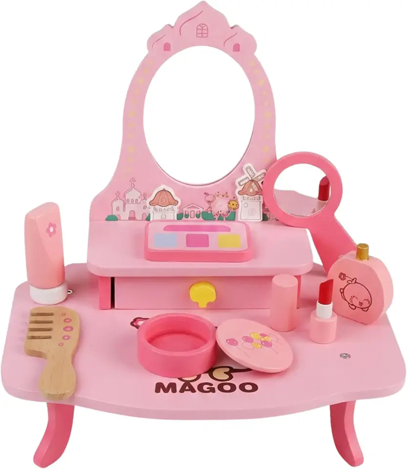 Kinderland Penteadeira Infantil Montessori de Madeira - Brinquedo Educativo Menina 3 Anos ou mais - Presente Criativo Faz de Conta Rosa