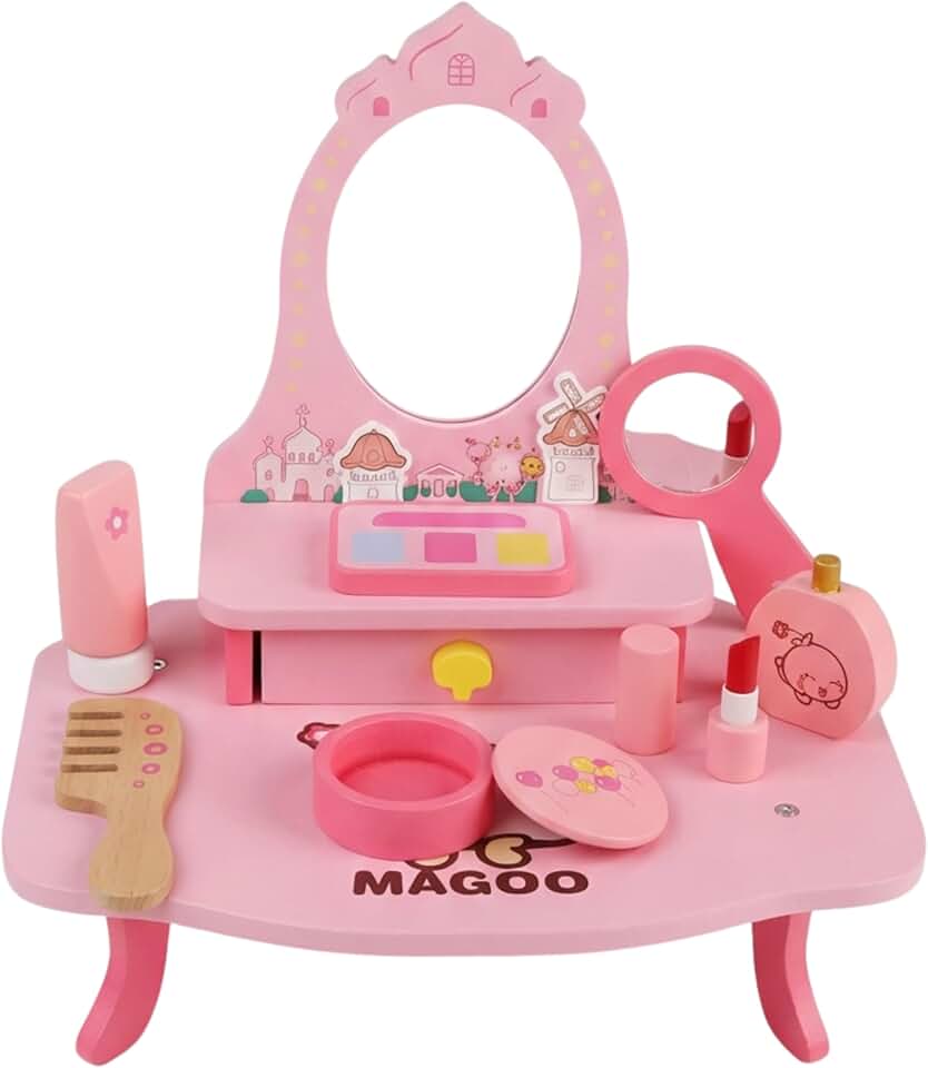 Kinderland Penteadeira Infantil Montessori de Madeira - Brinquedo Educativo Menina 3 Anos ou mais - Presente Criativo Faz de Conta Rosa