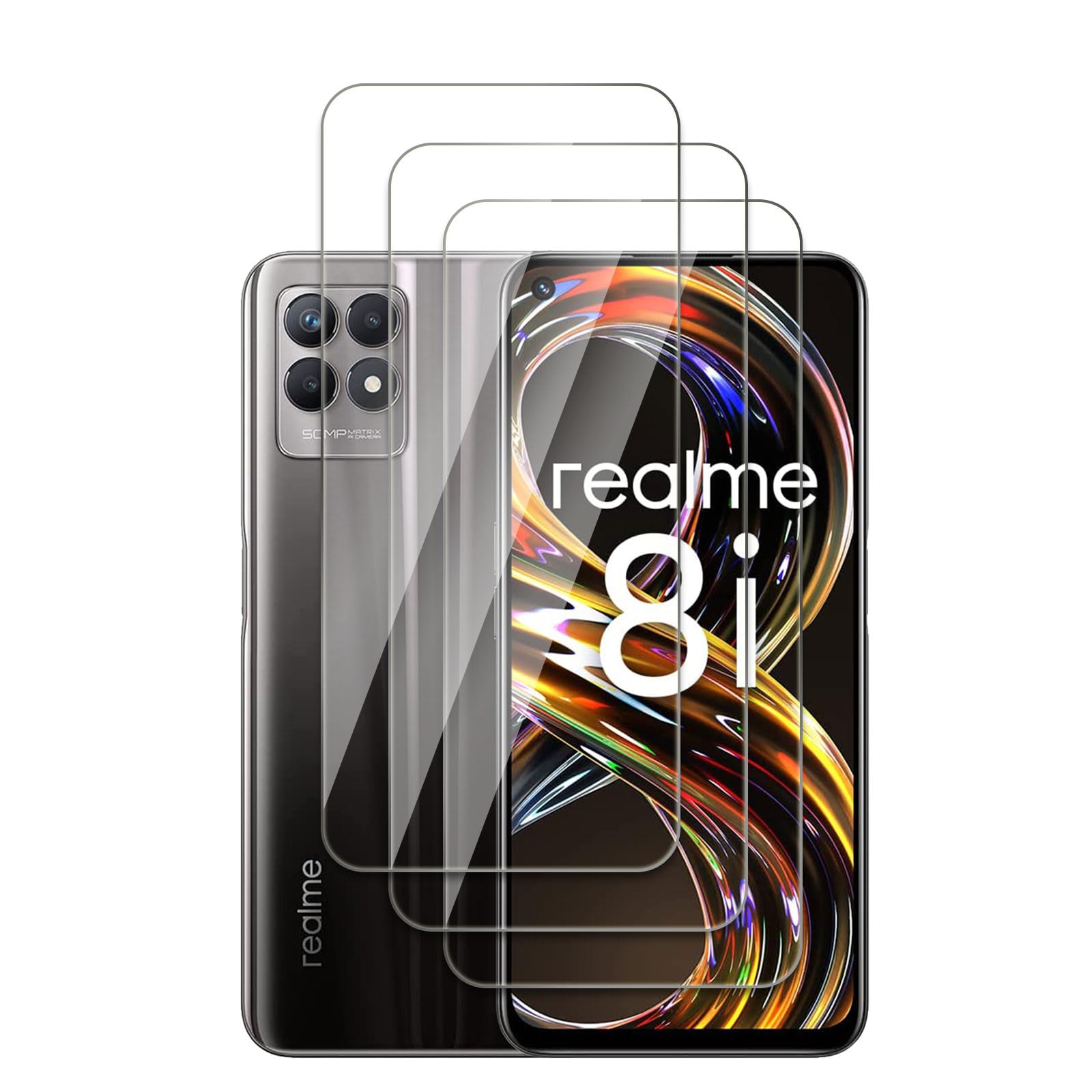 3 Pz Vetro Temperato Per Realme 8i – Pellicola Protettiva HD 9H – Anti Impronte E Anti Bolle – Ultra Trasparente