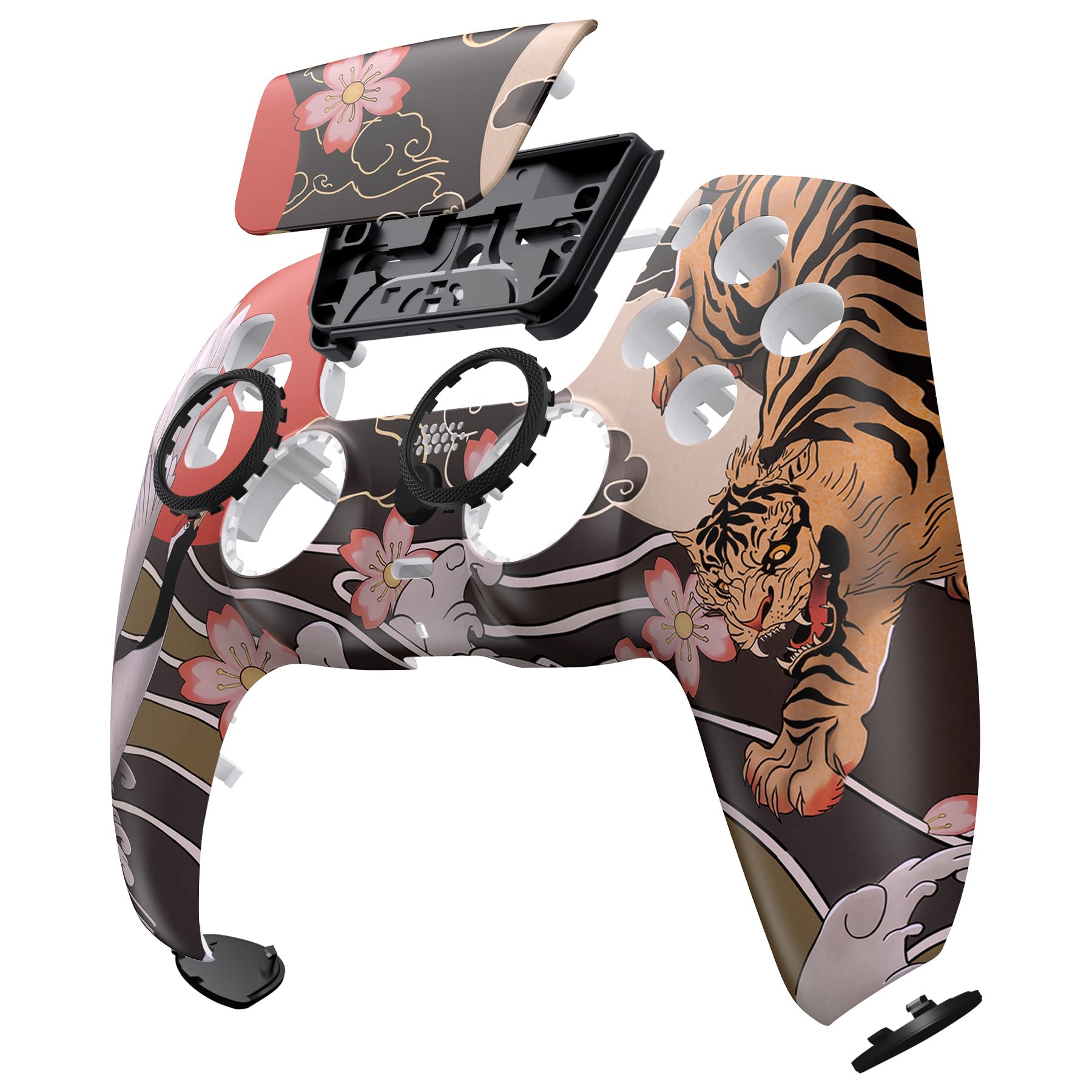 eXtremeRate Luna Cover per ps5 Controller Joystick,Shell Frontale Touchpad Ricambio,Scocca Ridisegnata&Anelli per ps5 Joypad BDM 010/020/030/040/050-Tigre e Gru