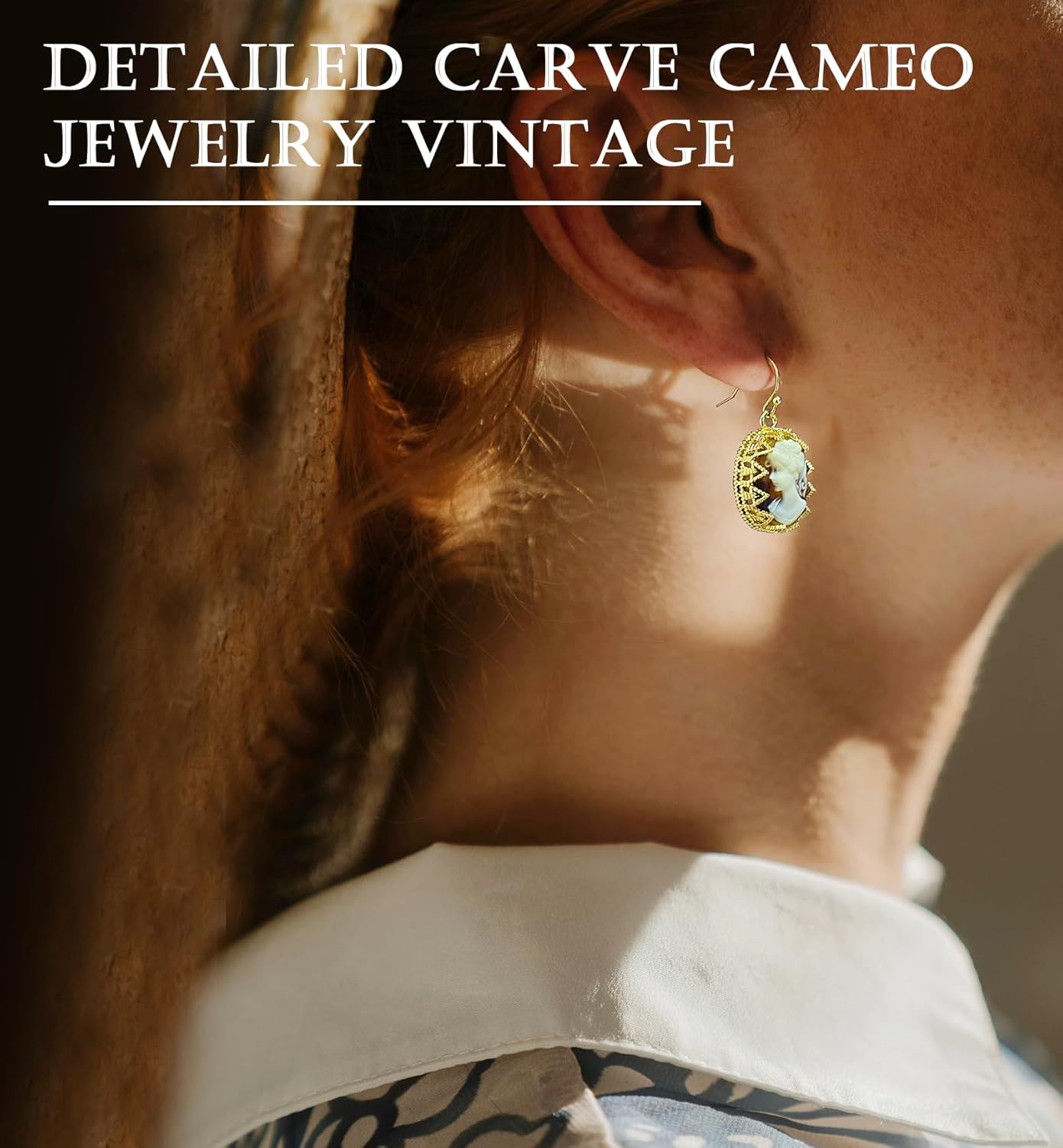 Vintage-Inspired Cameo Silhouette Drop Dangle Earrings,Victorian Art Deco Antique Jewelry 14K Gold Earrings for Women Lady