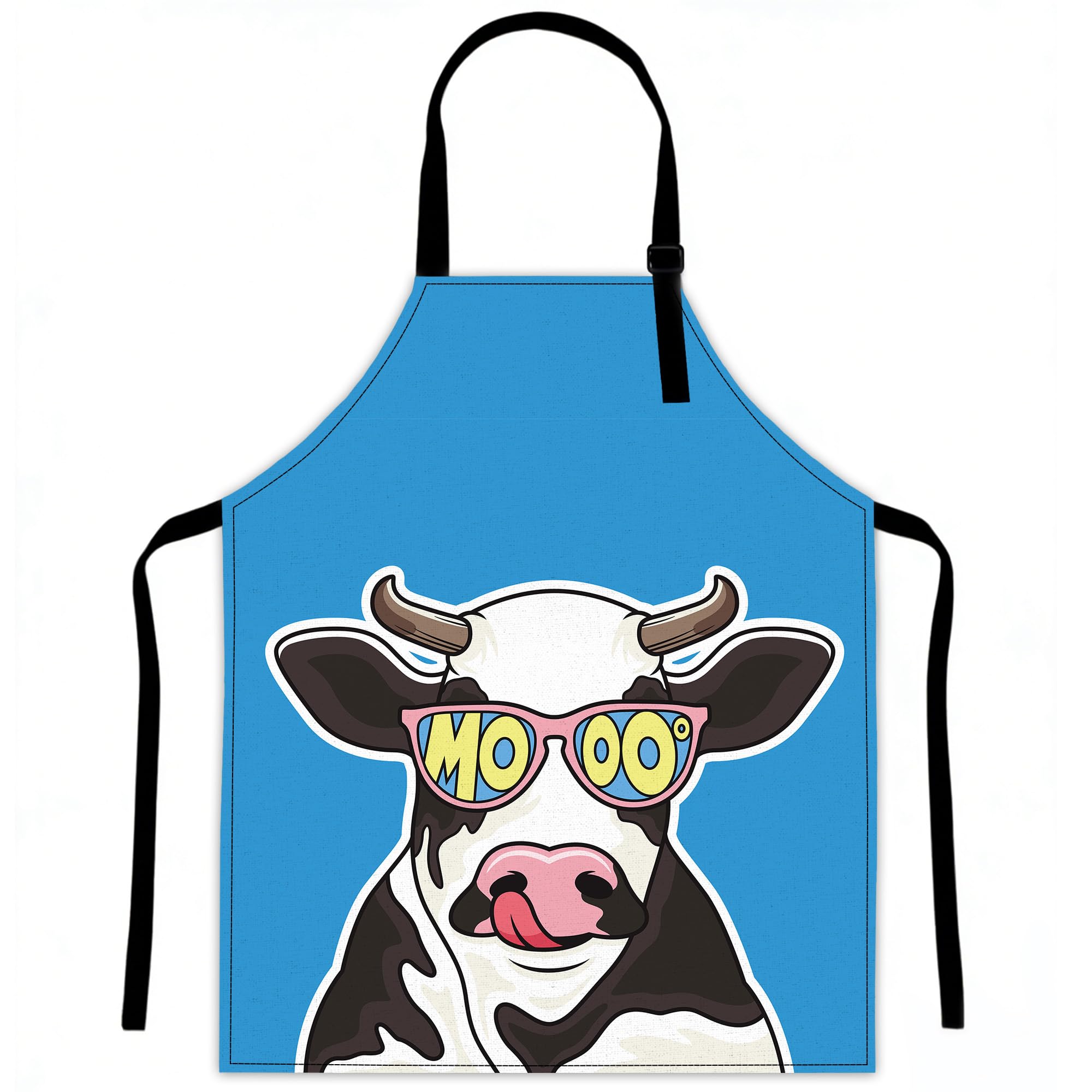 LQEBUY Kitchen Aprons Adjustable Cute Cow Wearing Glasses Cooking Apron Bib for Women Men Chef Cooking Baking Gardening