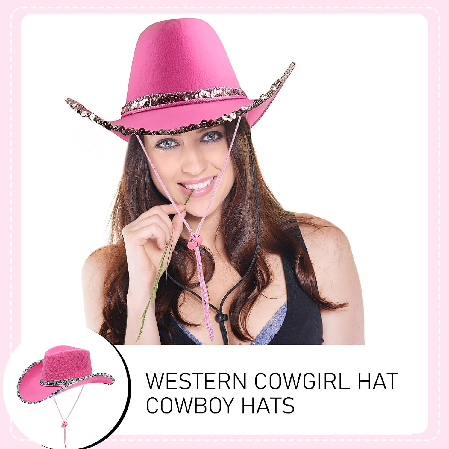 8 Pack Western Cowboy Hats Sequin Cowboy Hat Sparkly Cowgirl Party Hats for Adults Women Men Fancy Dress Accessory,Rose Pink
