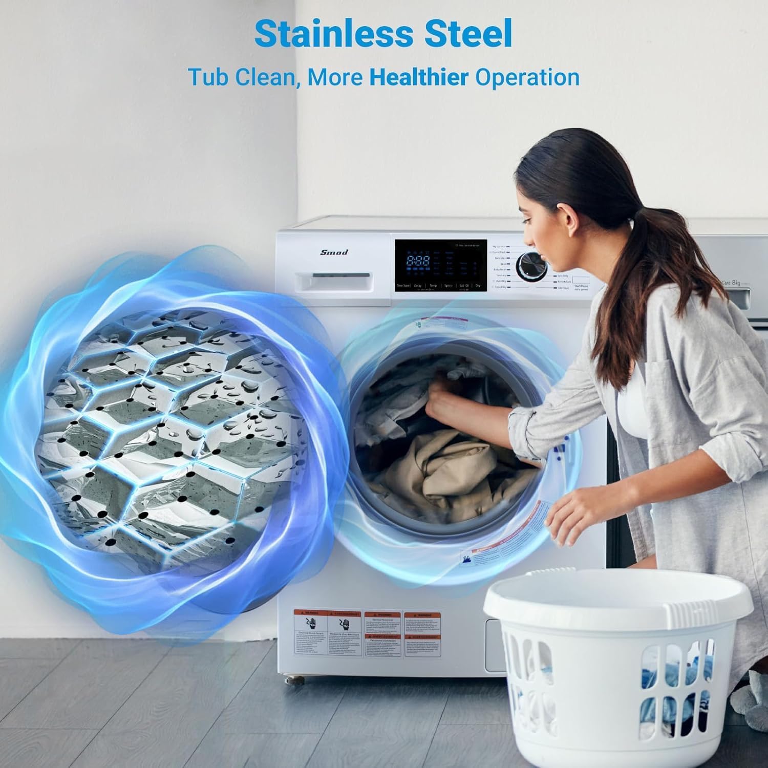 Smad 2.7 Cu. Ft Washer Dryer Combo, 24" Ventless Washer and Dryer Combo All in One with 26 Lbs Capacity and 16 Laundry Program, 2-In-1 Washer Dryer for RV, Laundry, Child lock, White