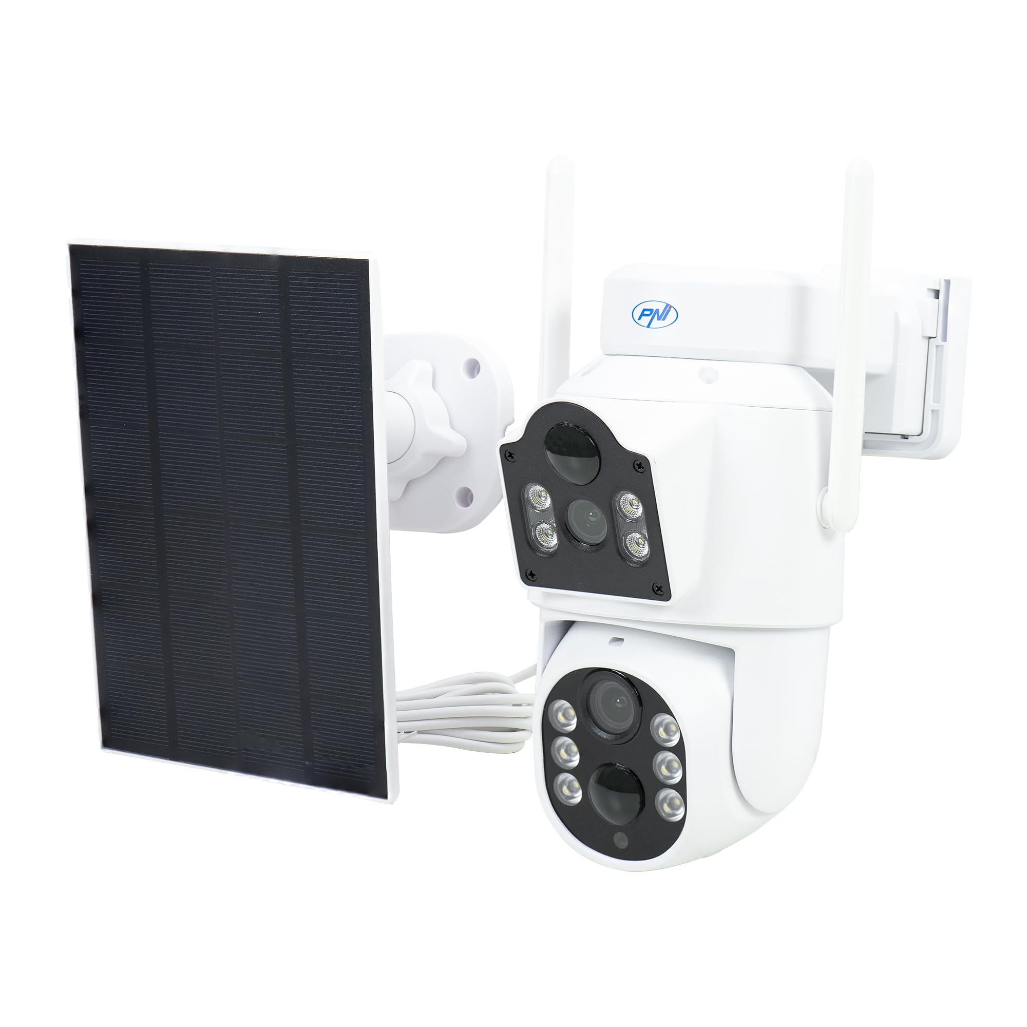 PNI Kamera do monitoringu wideo IP792 z podwójnym obiektywem 2 MP + 2 MP, panel słoneczny 3 W, wbudowana bateria 6000 mAh, wykrywanie ruchu, gniazdo kart micro SD, noktowizor, dwukierunkowy dźwięk,
