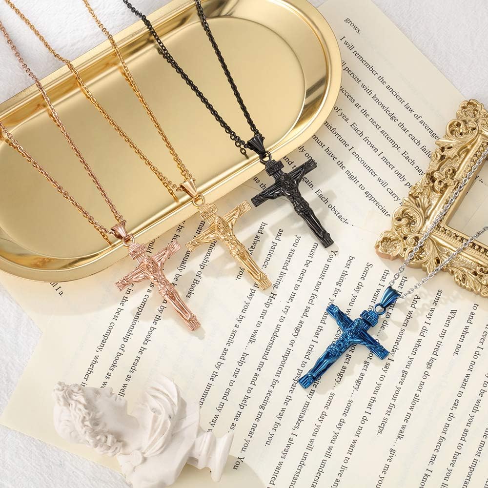 Lovejewelry Personalised Cross Necklace with Engraving Crucifix Pendant for Men Women Customized cross necklace (black)