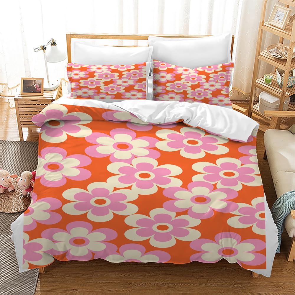 Bettwäsche 135x200 Orange Pink Floral Bettdecke 3er Set Bettwäsche-Sets Weiche Angenehme Bettbezug mit Reißverschluss Bettdecken Enthalten 2