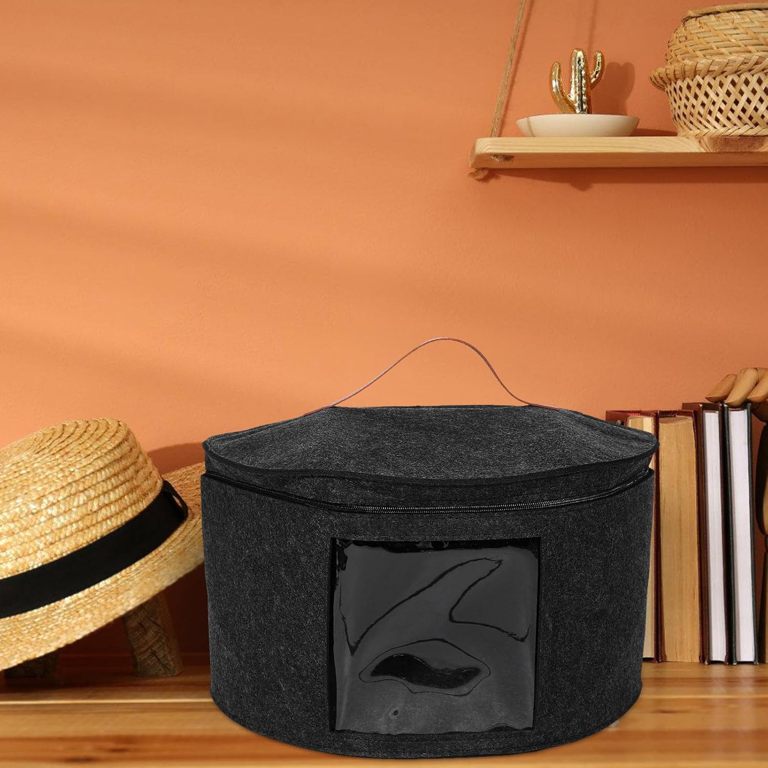 Felt Hat Box Storage with Lid Large Portable Hat Organizer for Travel Dark Gray Case for Men and Women