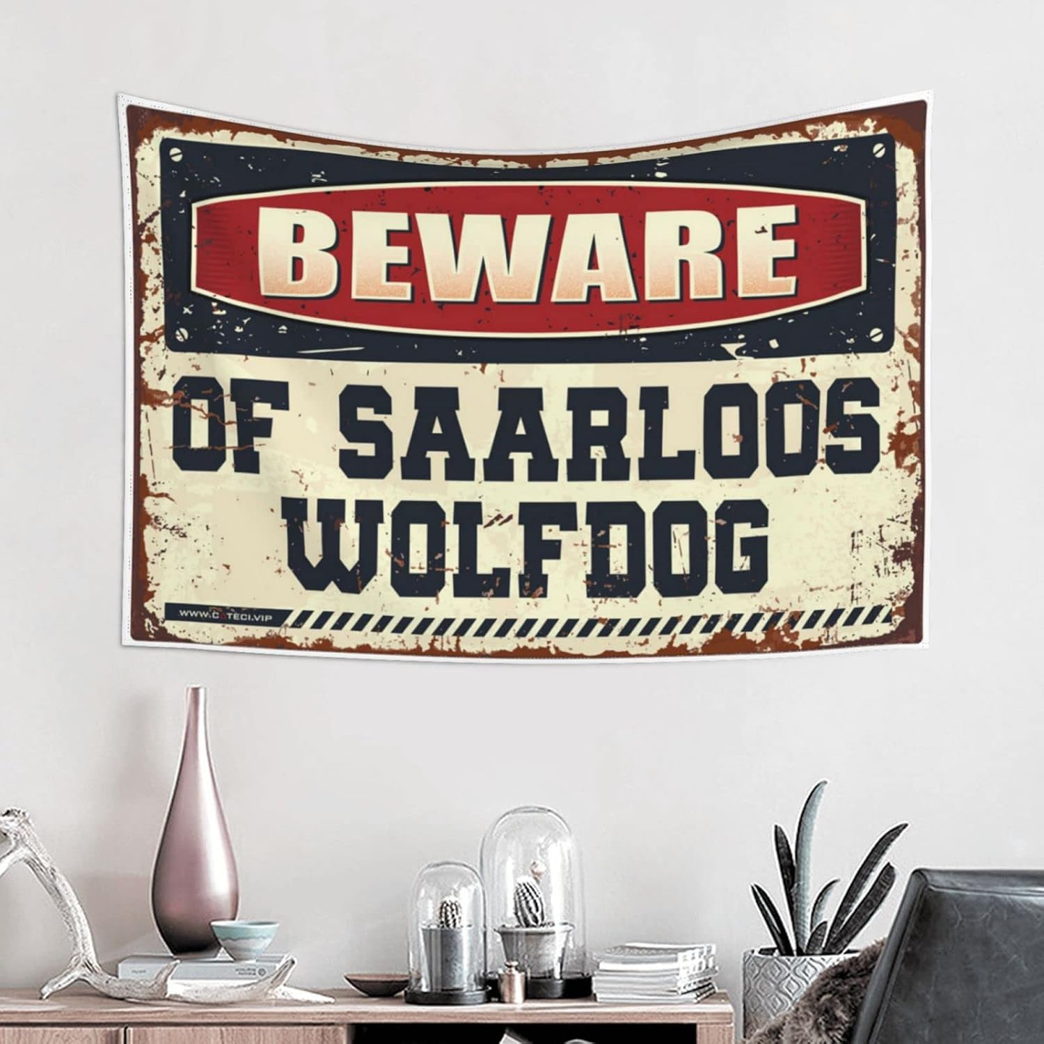 Bedroom Door Decorations Beware of Saarloos Wolfdog Tapestry Tapestry Aesthetic Funny Sogns(75X100CM) image 2