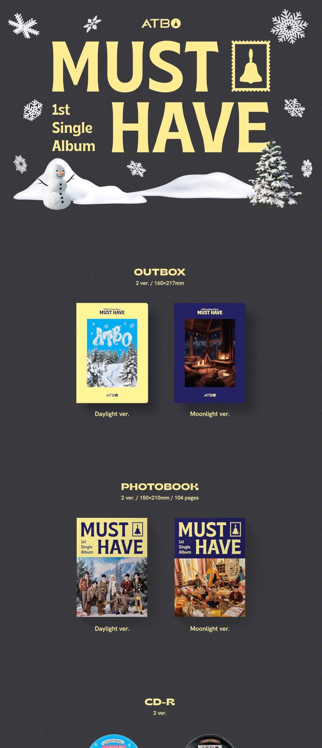 ATBO Must Have pierwszy album CD+fotoksiążka + pocztówka + naklejka na stempel + zdjęcie filmowe + fotokarta + śledzenie zapieczętowane (światło dzienne + światło księżyca)