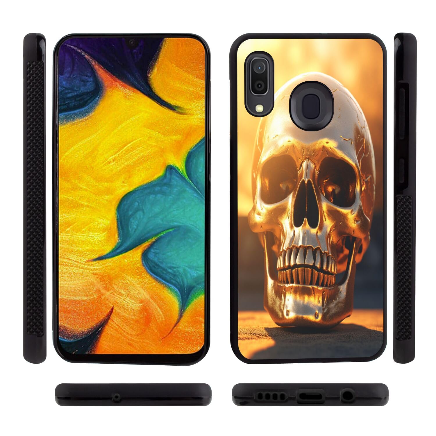 DAFEI Phone Case Compatible with Samsung Galaxy A50 Designer Skull Anime-Art cc8 Black Frame Shockproof and Slim Rubber TPU Material with Uniqe Design