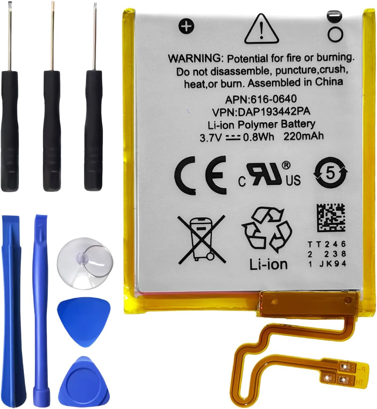 616-0640 Replacement Battery Compatible with iPod Nano 7 7G 7th GEN A1446 16GB MB903LLA MP3 MP4 Player Accessories 0.8Wh 3.7V Portable Internal Player Battery with Tools