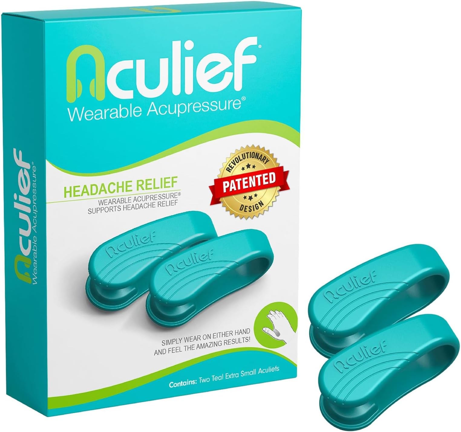 Aculief Wearable Acupressure Hand Clip - Stress-Management Wearable & Wellness Tool - Portable Relaxation Aid & Acupressure Devices - Pack of 2, X-Small, Teal