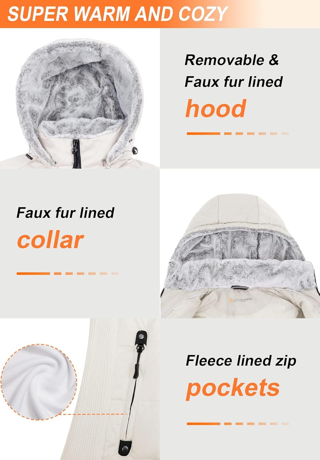 SLOW DOWN Women Down Puffer Jacket Warm Hooded Winter Down Puffer Coat with Faux-Fur Hood & Collar - Image 8