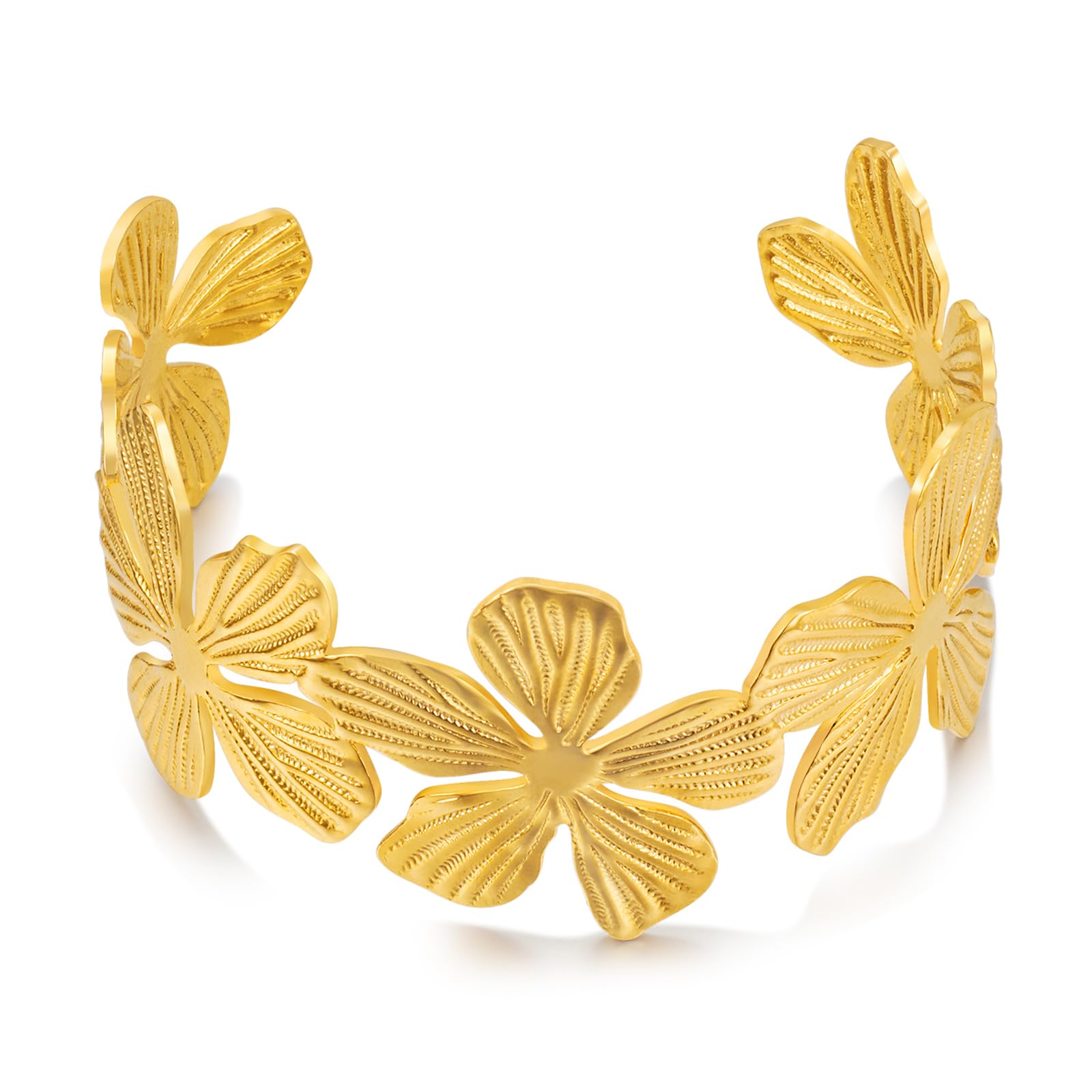 WOWORAMA Chunky Gold Cuff Bracelets for Women Vintage Gold Flower Butterfly Bracelet Trendy Boho Wide Open Cuff Bangles Matte Statement Bracelet