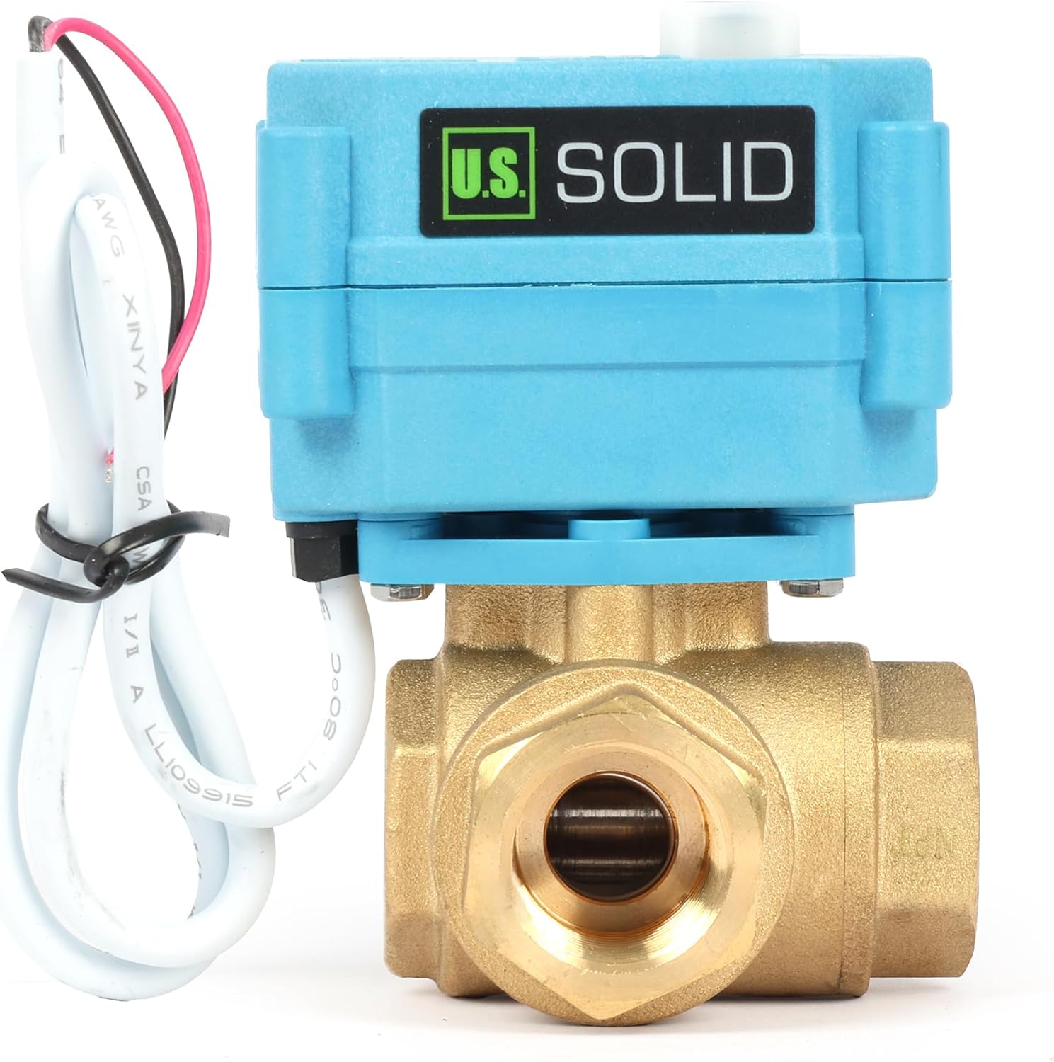 U.S. Solid 1/2" 3 Way Brass Motorized Ball Valve with Manual Function, T Type Water Shutoff Valve, AC110V-230V, NOT for Drinking Water
