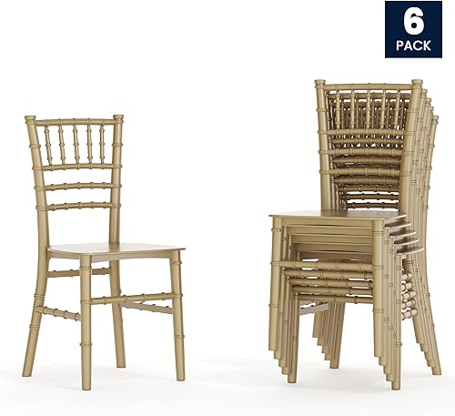 Miniatura 5 de Flash Furniture Hercules - Juego de 6 sillas Chiavari de resina dorada para fiestas y eventos para uso comercial y residencial