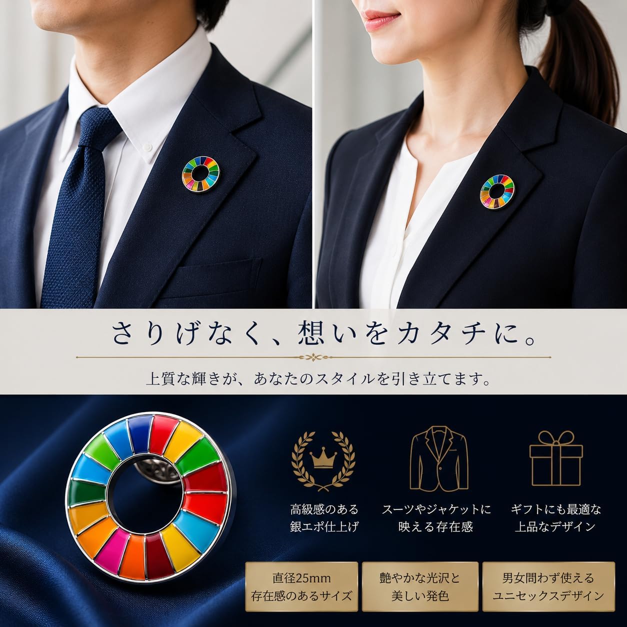 Amazon.co.jp: SDGsバッジ 国連本部公式最新仕様 シルバー ピンバッジ
