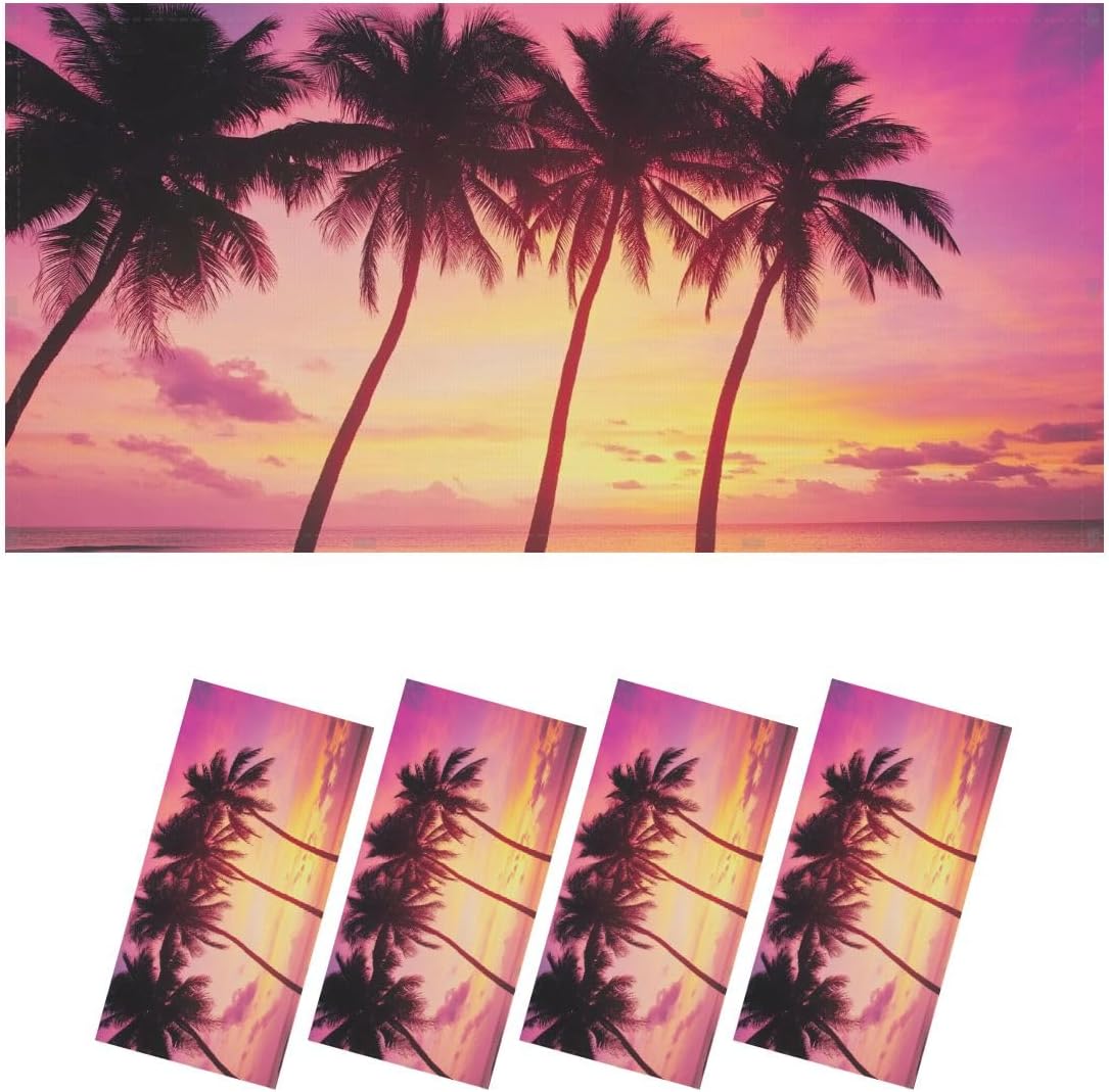 Fluorescent Light Covers for Ceiling Lights Tropical Sunset Palm Trees Easy to Install Magnetic Light Filter for Classroom Office Hospitals School Home Decor