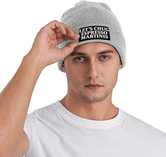 Let's Chug Espresso Martinis Mens Winter Beanie Hat Warm Knit Cuffed Ski Skull Cap Black