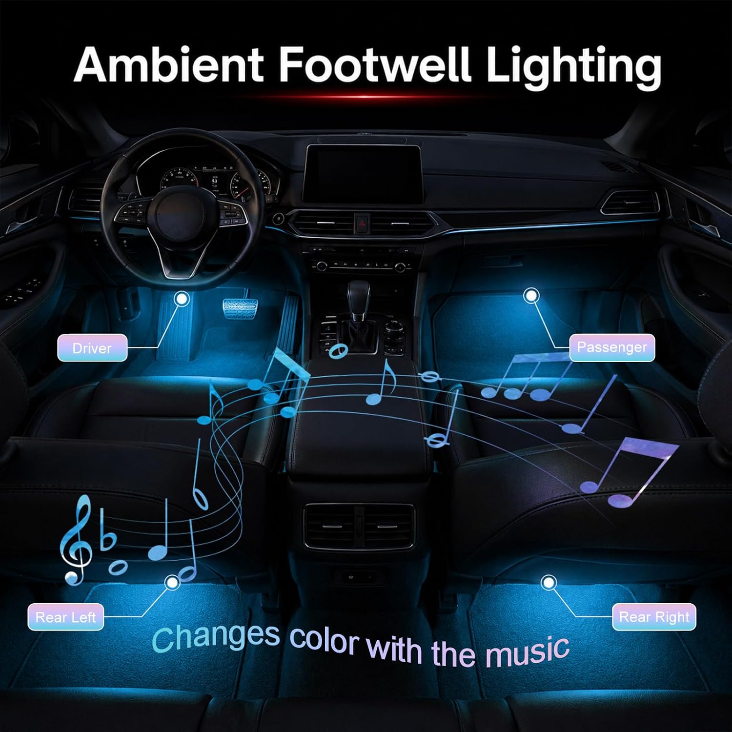 Car Interior LED Lights, 5V 3W Bright Atmosphere Light Vehicle Under Dash Neon Lamp with USB Port, 4 in 1 Ambient Light Interior Decoration Lamp for Cars Trucks SUVs (Colorful)