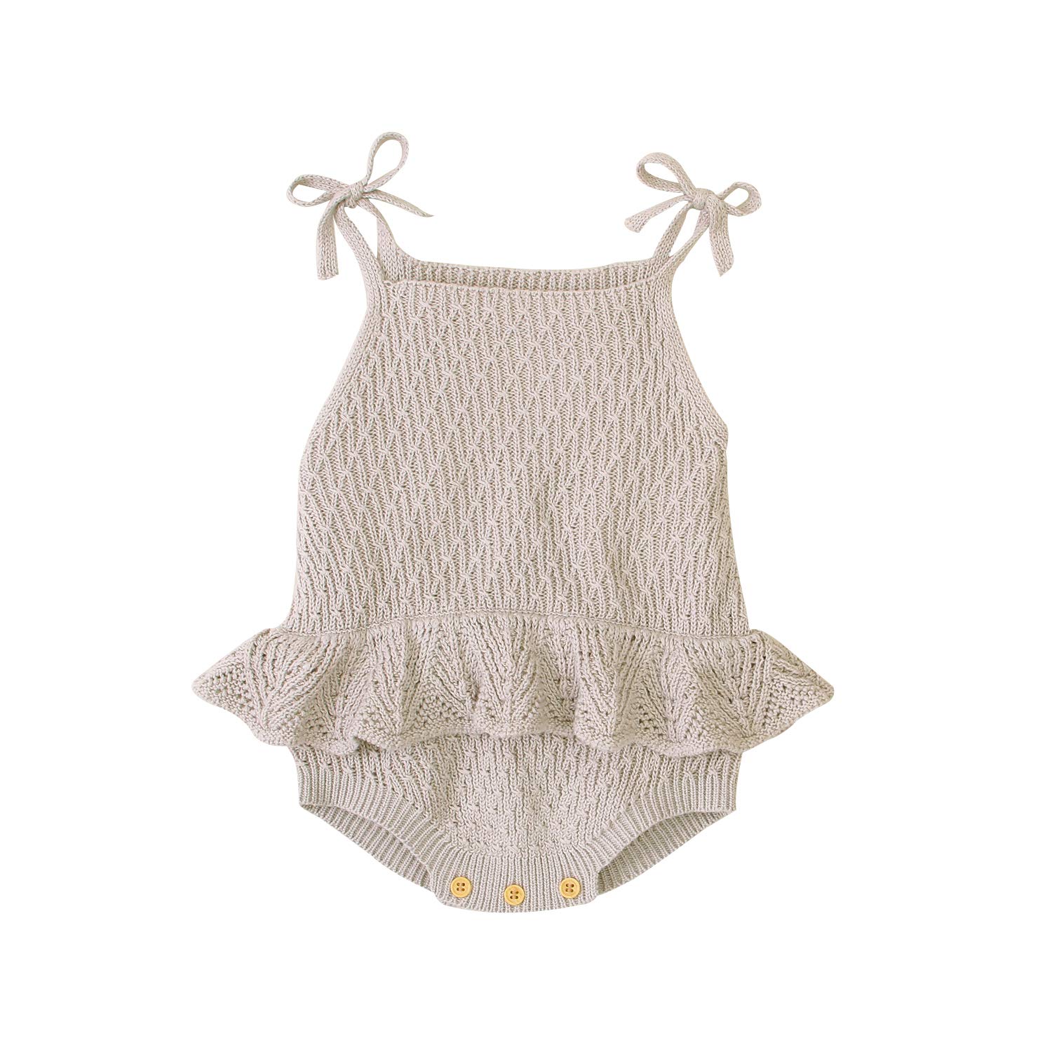 mimixiong Baby Sleeveless Romper Girls One Piece Cotton Outfit Halter Jumpsuit Beige 70