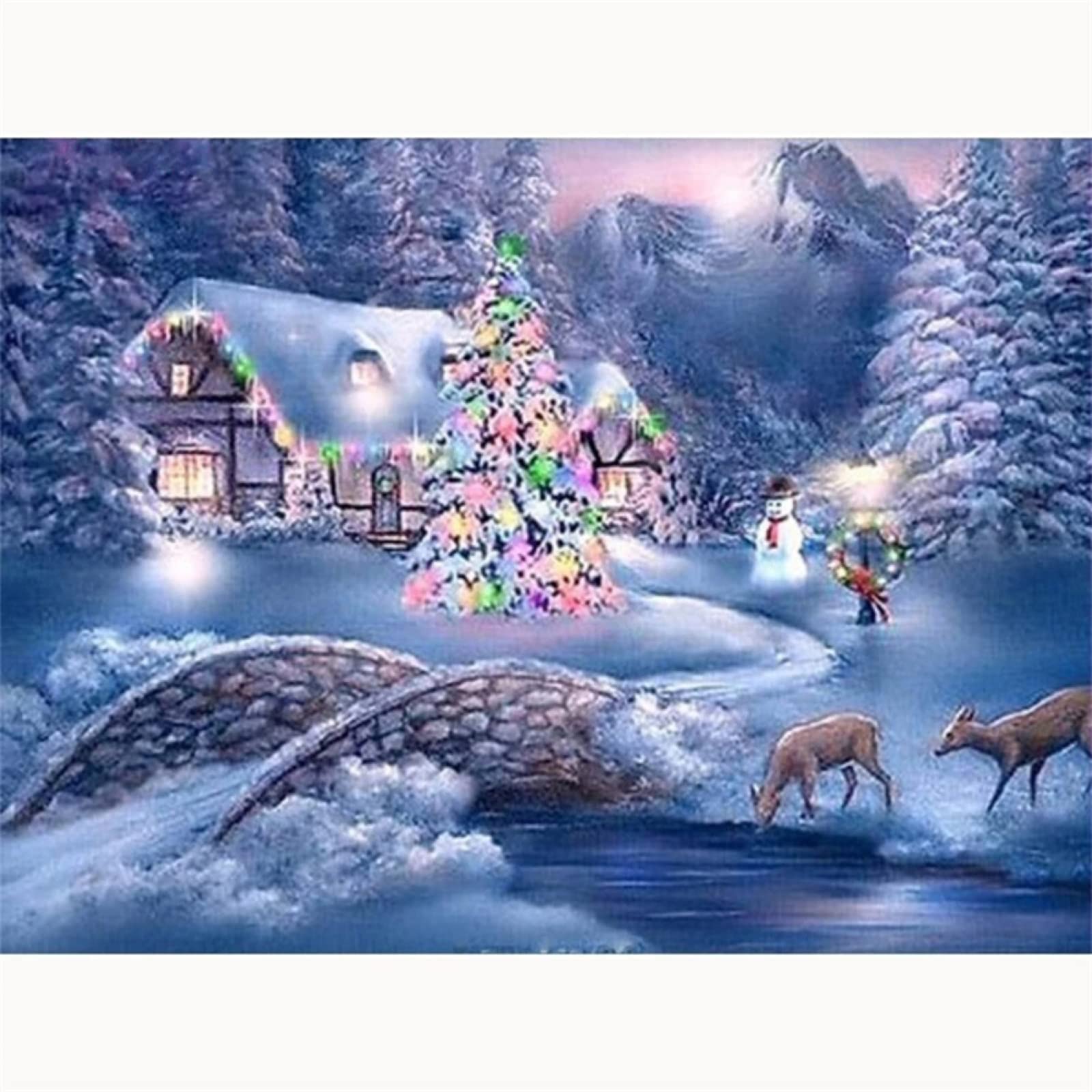 GRUNI DIY 5D Diamond Painting by Number Kits Winter Landscape Snow Round Full Drill Diamond Art Painting Crystal Rhinestone Cross Stitch Pictures Canvasor for Home Wall Decor 30x40cm/12x16inch