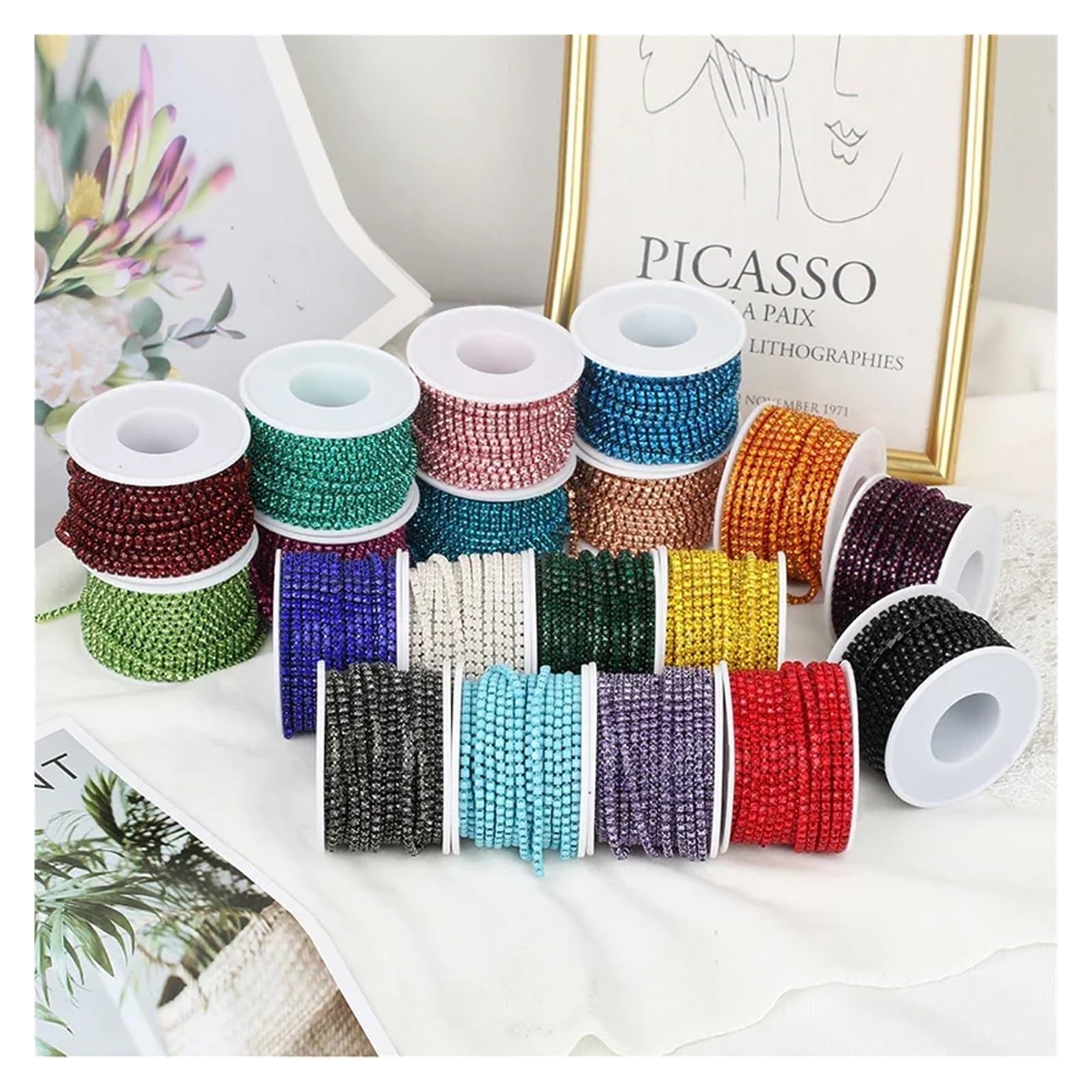 LXHZSY Strass Trim 2mm-4mm Glas Strass Ketting Trim Met Kleurrijke Bodem Naaien Strass Cup Chain Crystal Banding Lijm Op Strass Trim (Perzik, 5YARDS_SS8-2,5 mm