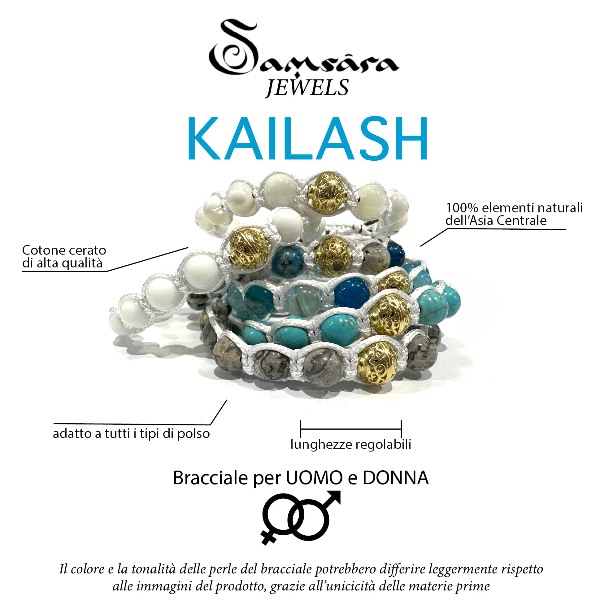 Samsara Bracciale Kailash Tibetano Buddista - Bracciale Spirituale Benessere Mente e Corpo - Filo in cotone cerato Bianco