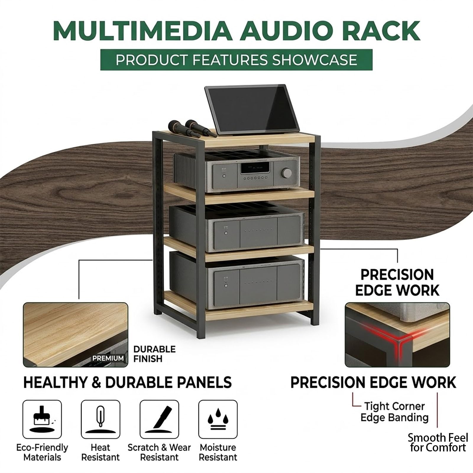 Supporto Rack Audio per Mobile Stereo e conservazione Supporti, Supporto Stereo modulare da 3 a 6 Ripiani per Home Theater, Ufficio e Soggiorno(Brown,19.6x15.7x23.6in)