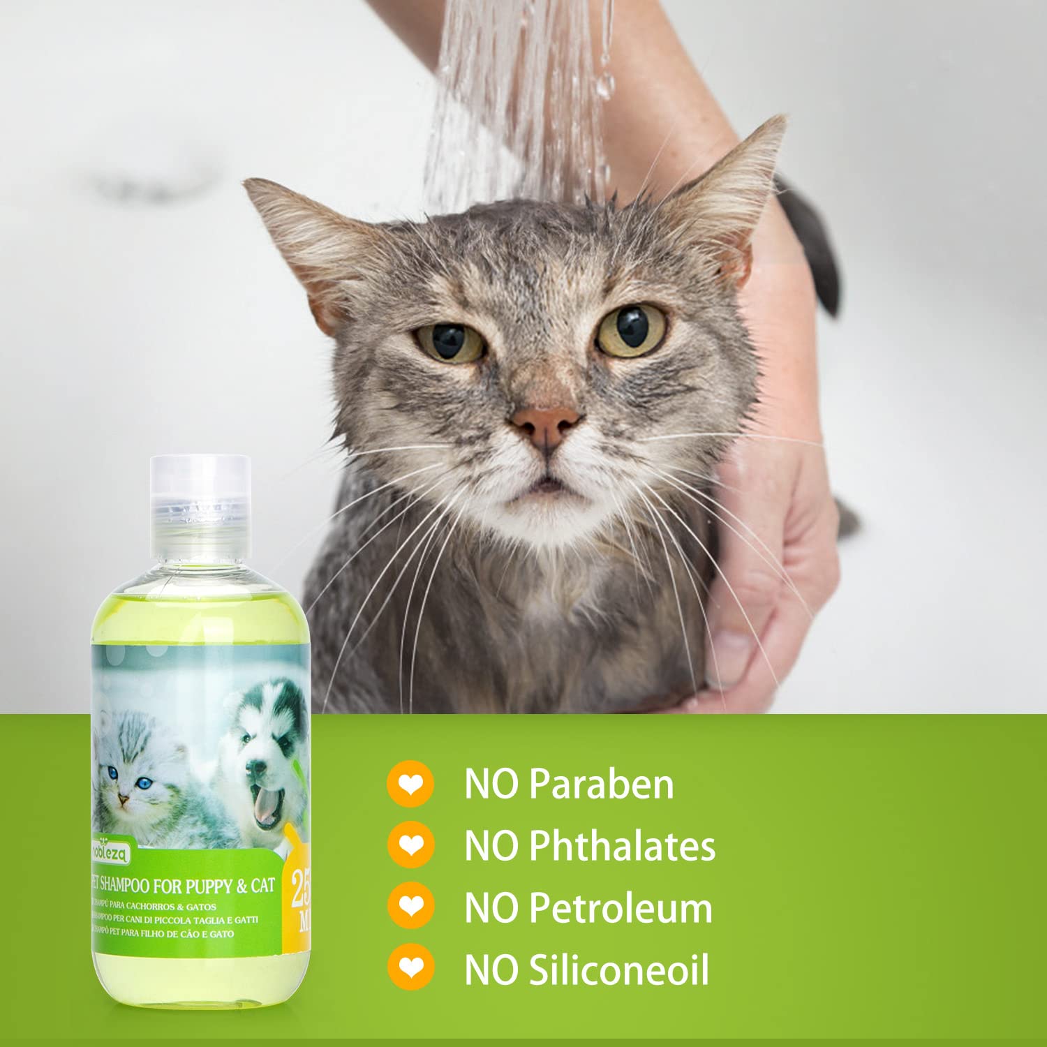 Nobleza Shampoo per Cani per Gatti, Shampoo per Cuccioli di Gattini naturale e Pelli Sensibili e Delicate PH Neutro, Dermatite, No Parabeni, Ftalati con Profumo di Cocco 250ml