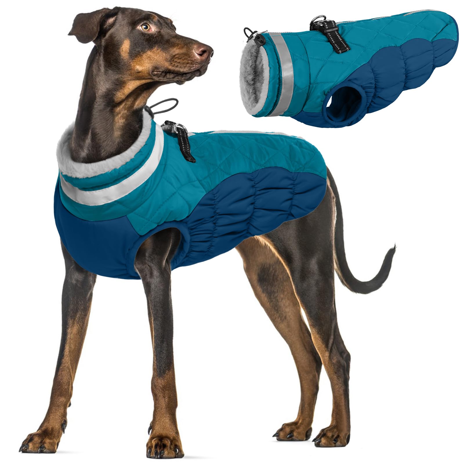Manteau d'hiver Imperméable pour Chien, Veste Réglable Vêtements Chaud Chiot Gilet Réfléchissant Combinaison de Ski avec Doublure en Polaire pour Petit Moyen Grand Chien(Vert Foncé, 2XL)